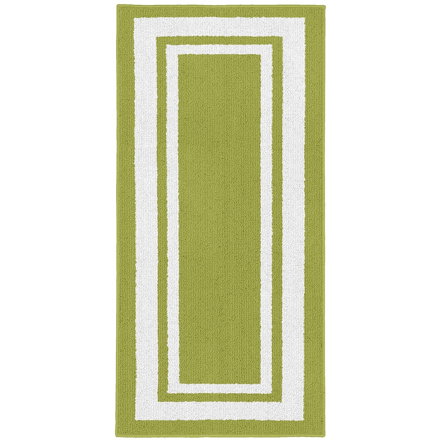 Garland Rug Borderline Polypropylene Grasshopper Green/White Indoor/Outdoor Runner Rug, 2' x 5'