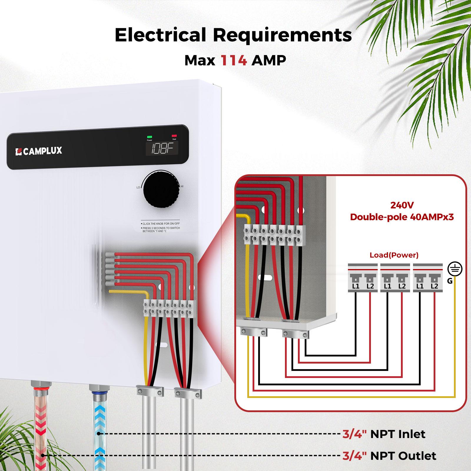 CAMPLUX 24 kW 4.7 GPM 240-Volt Electric Tankless Water Heater