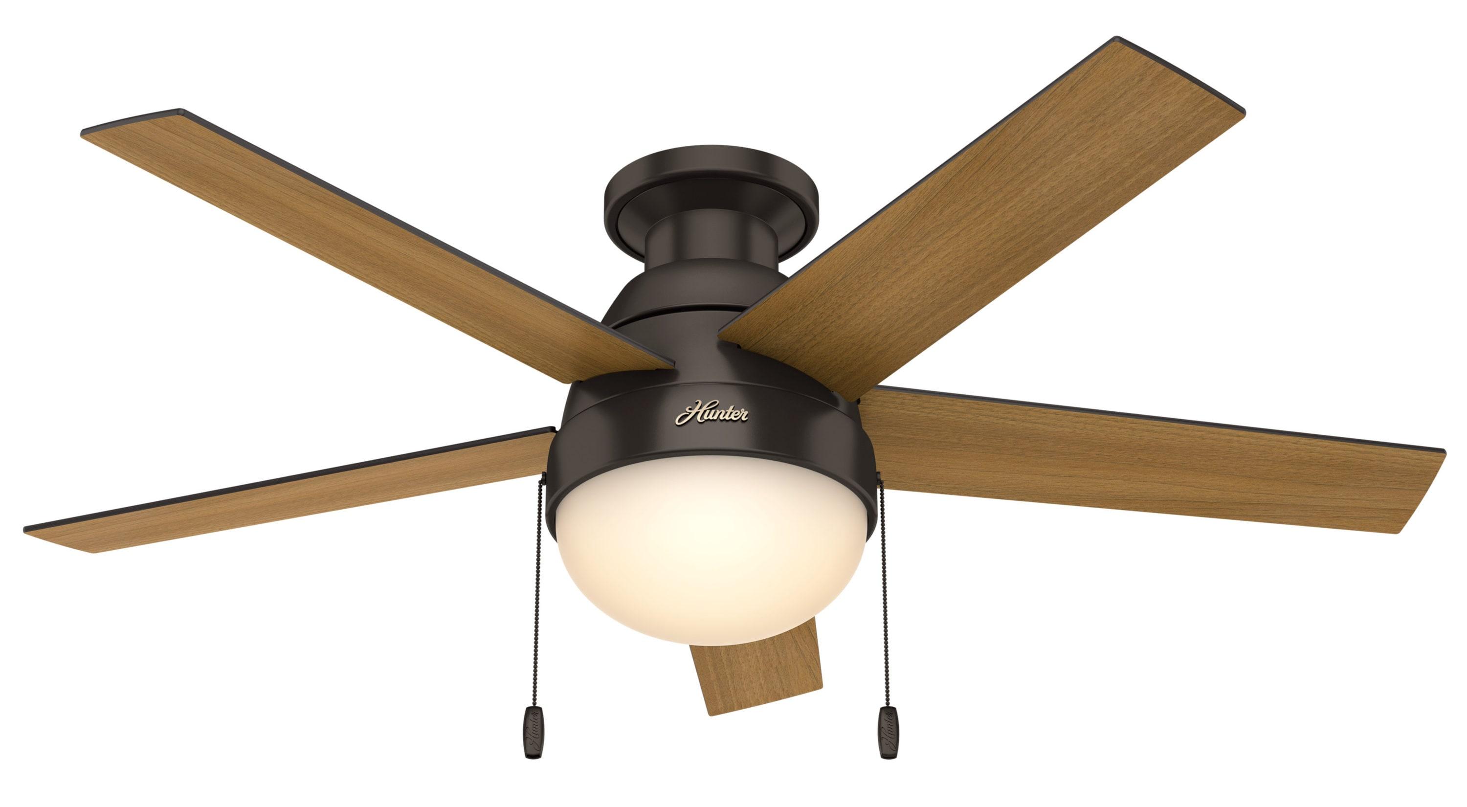46" Anslee 5 - Blade LED Flush Mount Ceiling Fan with Pull Chain and Light Kit Included