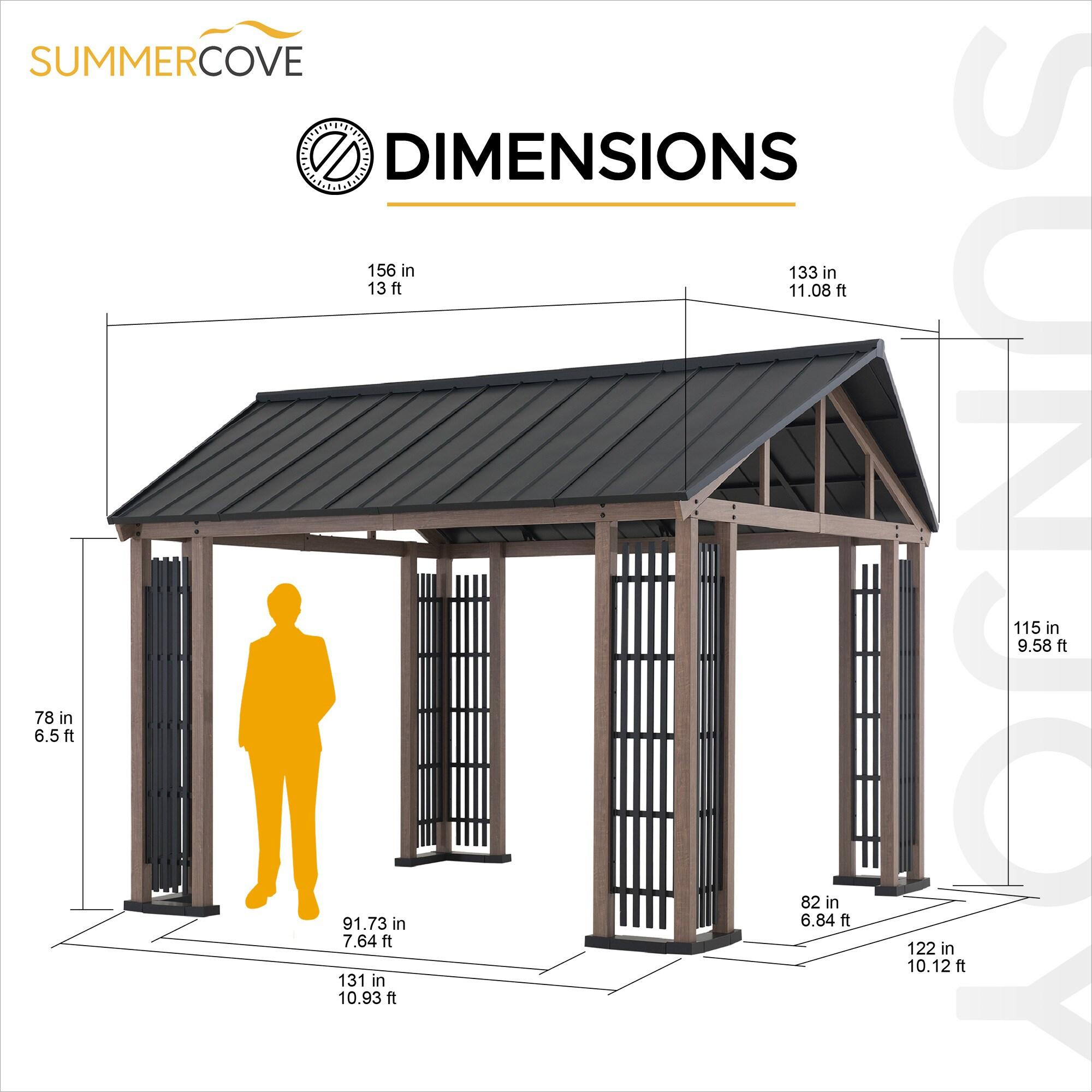 Sunjoy 11x13 ft. Hardtop Gazebo Outdoor Galvanized Steel Gazebo w/ Metal Gable Roof and Movable Ceiling Hook, Suitable for Patio & Backyard, Black