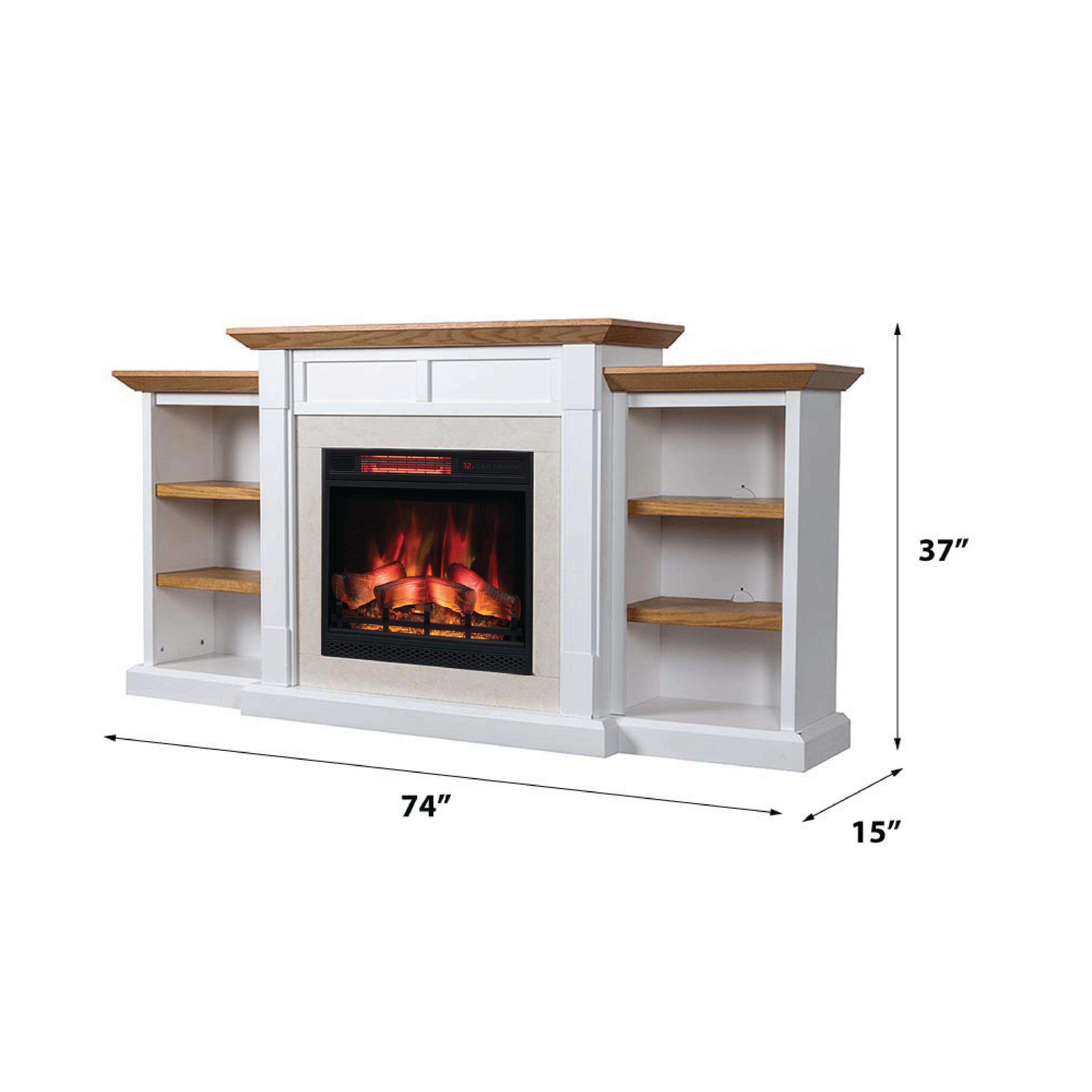 Country Living Belhaven 74 Inch Bookcase Mantel Package | 23 Inch Smart Electric Fireplace Insert Heater