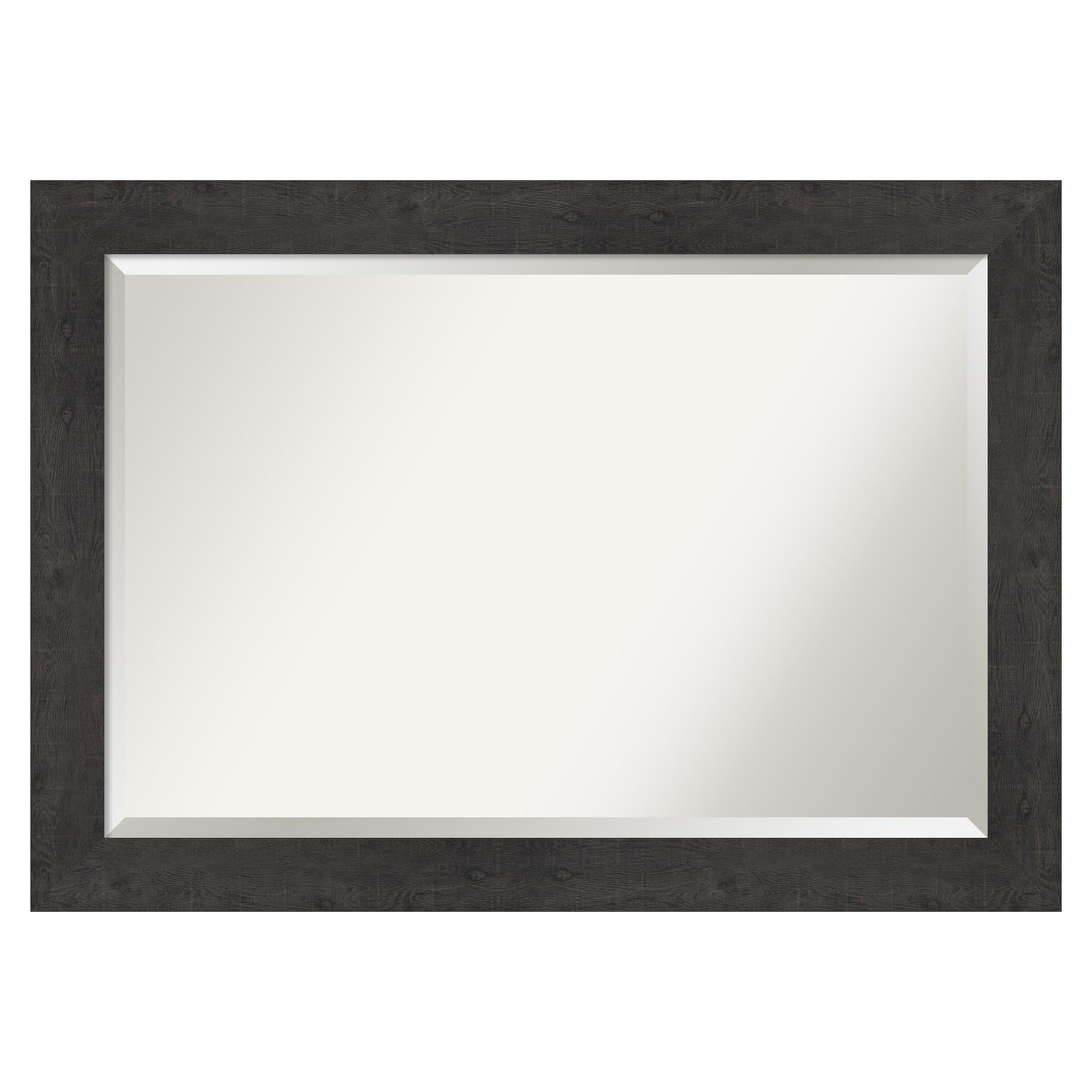 Amanti Art Beveled Bathroom Wall Mirror - Rustic Plank Espresso Frame Outer Size: 41 x 29 in