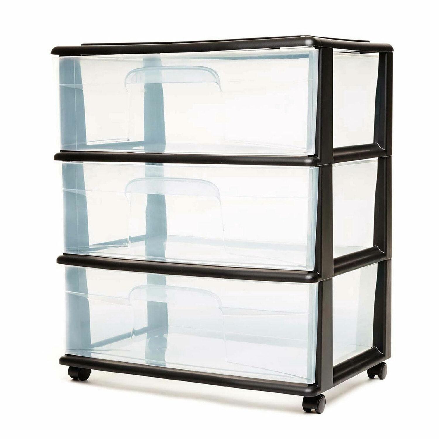 Homz Homz Tall Solid Plastic 3 Drawer Storage Cart with Wheels (Set of 2)