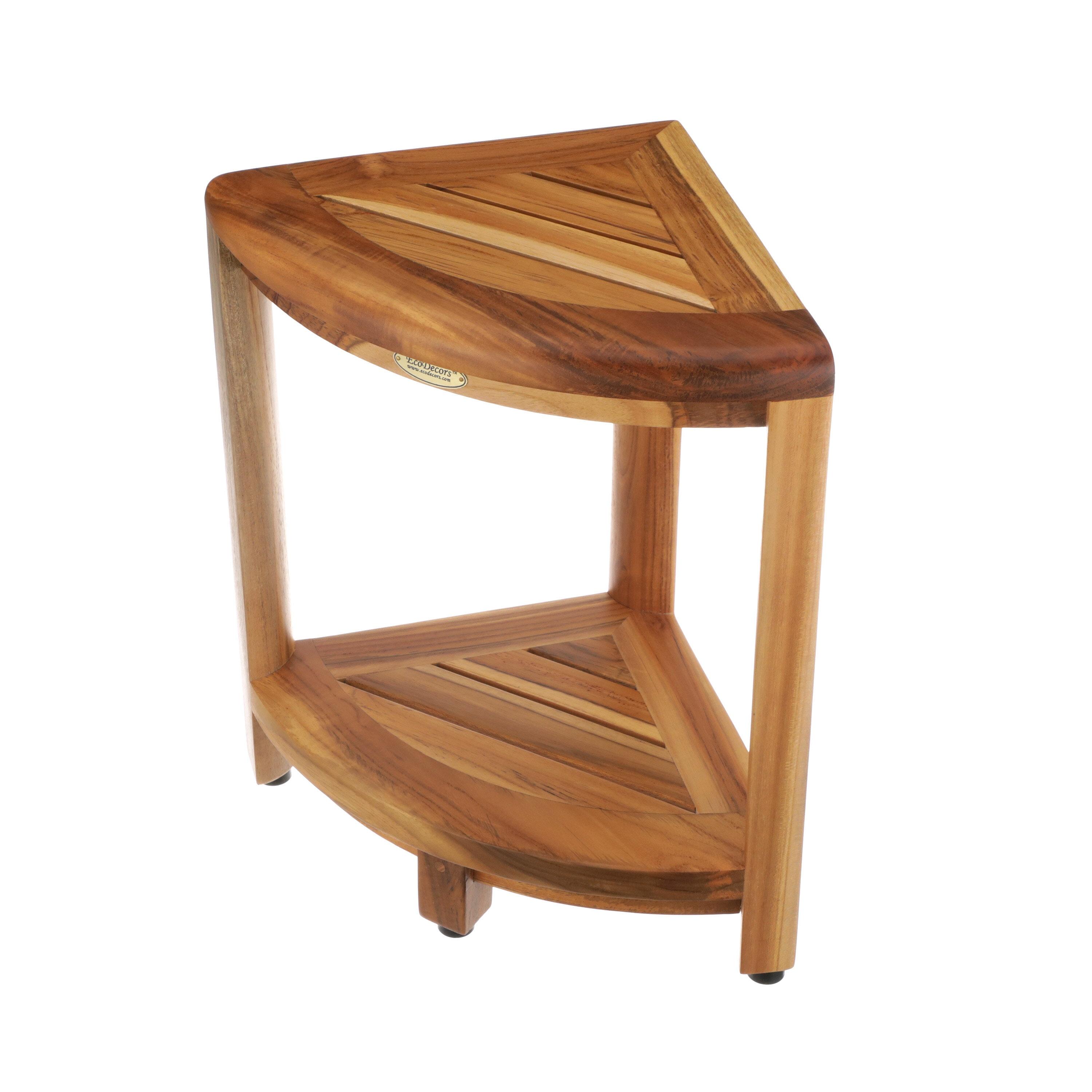 12" SnazzyCorner ED980 Wide Teak Shower Bench with Shelf - EcoDecors