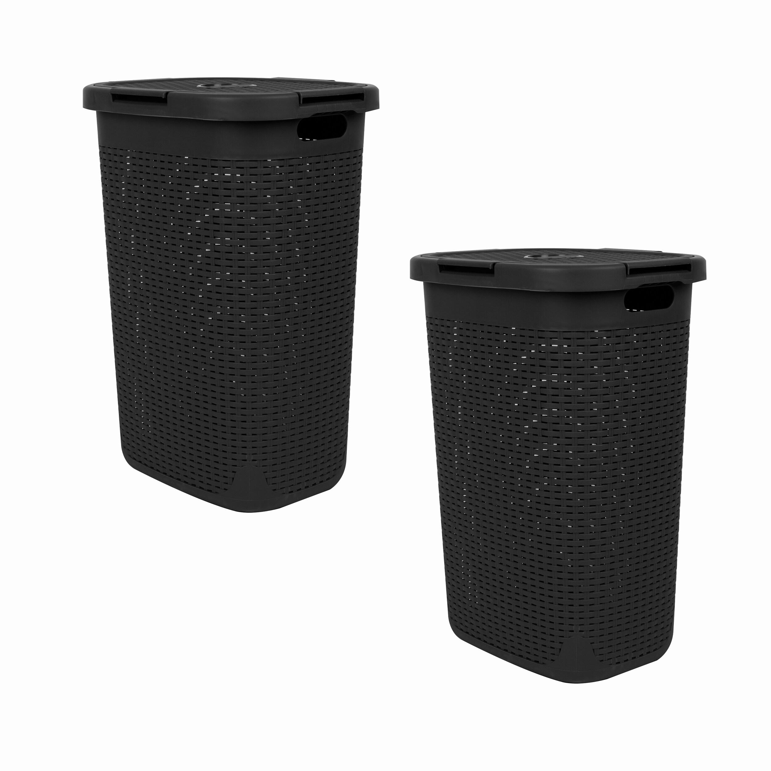 Mind Reader 60L Slim Laundry Hamper, Clothes Basket, Lid, Wicker Style, Plastic, 17.65"L x 13.75"W x 24.15"H, 2-Pack