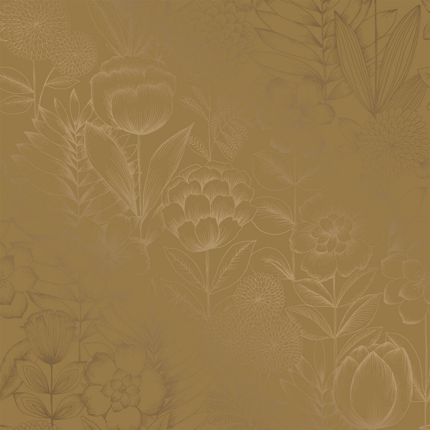 Tempaper & Co. Homestead Floral Removable Peel and Stick Wallpaper, Metallic Marigold, 28 sq. ft.: Vinyl, Self-Adhesive, Washable