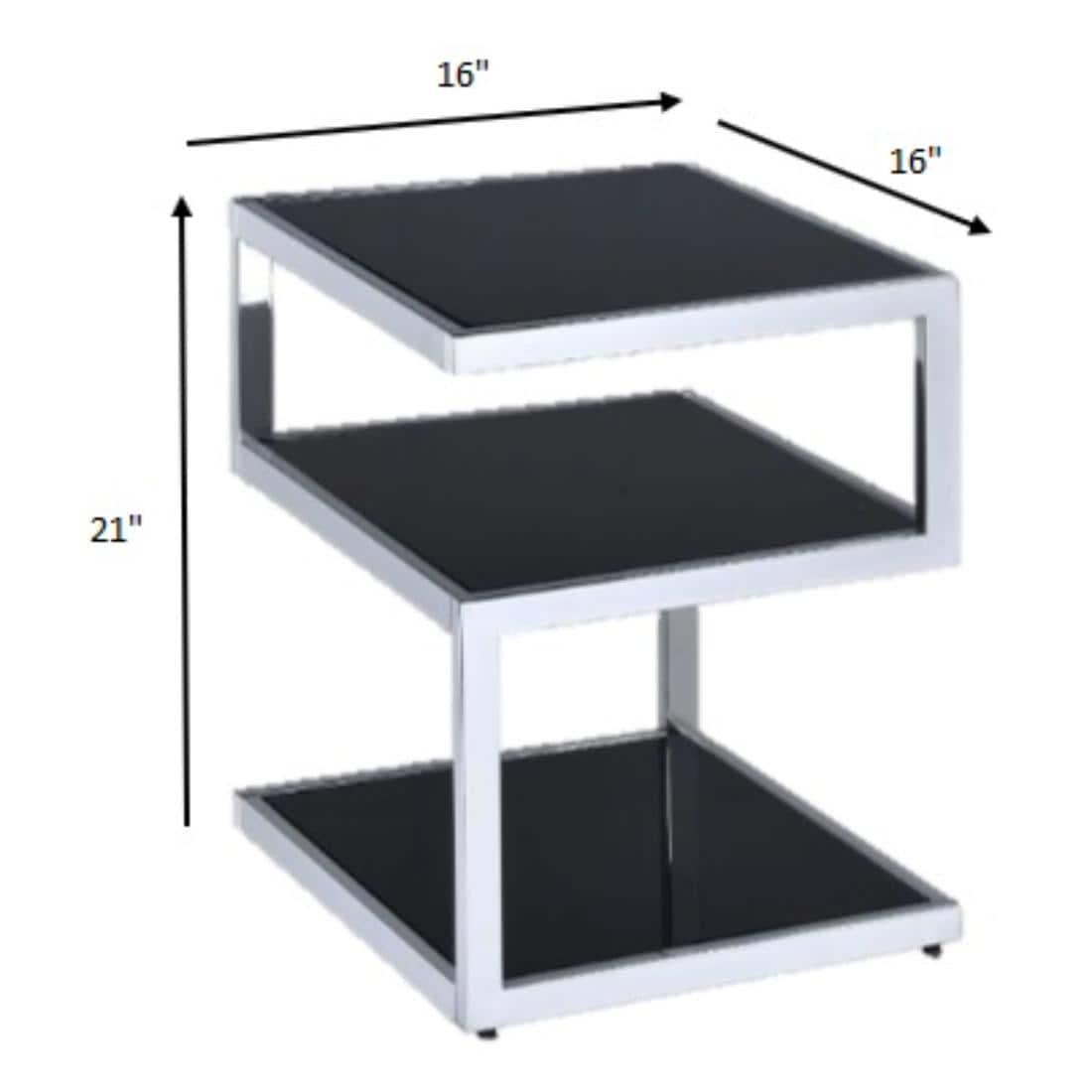 Black Glass And Chrome 3 Tier Shelves End Table