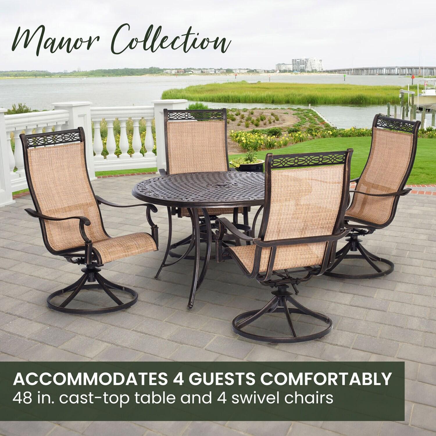 Hanover Manor 5-Piece Adult Modern PVC Aluminum Round Patio Dining Set Cast Sling