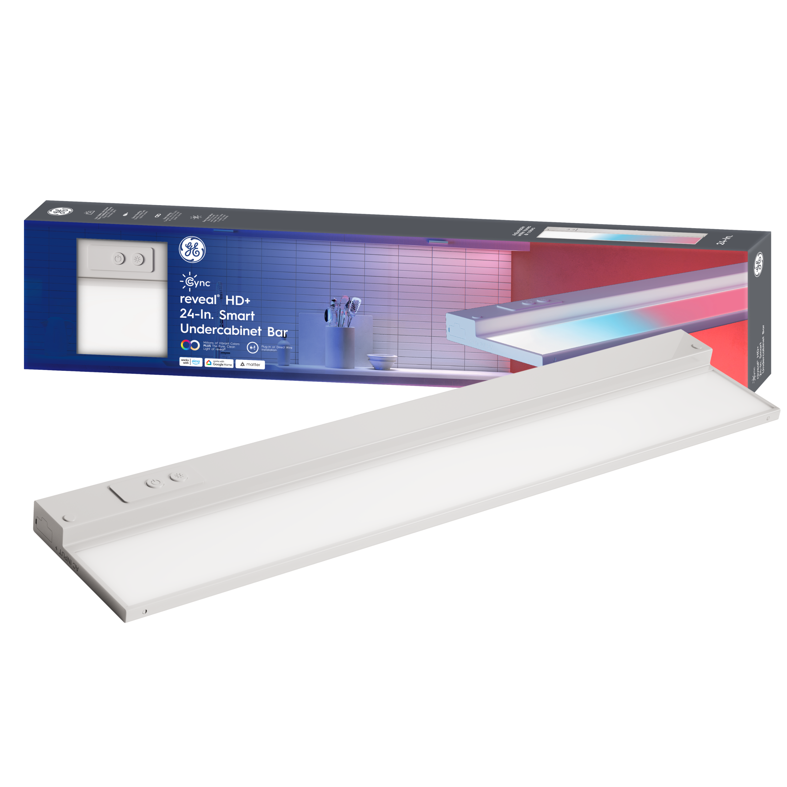 GE Household Lighting 24" Undercabinet Light Fixture: LED, 1500 Lumens, 3000K, Multicolored, Push Button, Plastic, 5-Year Warranty