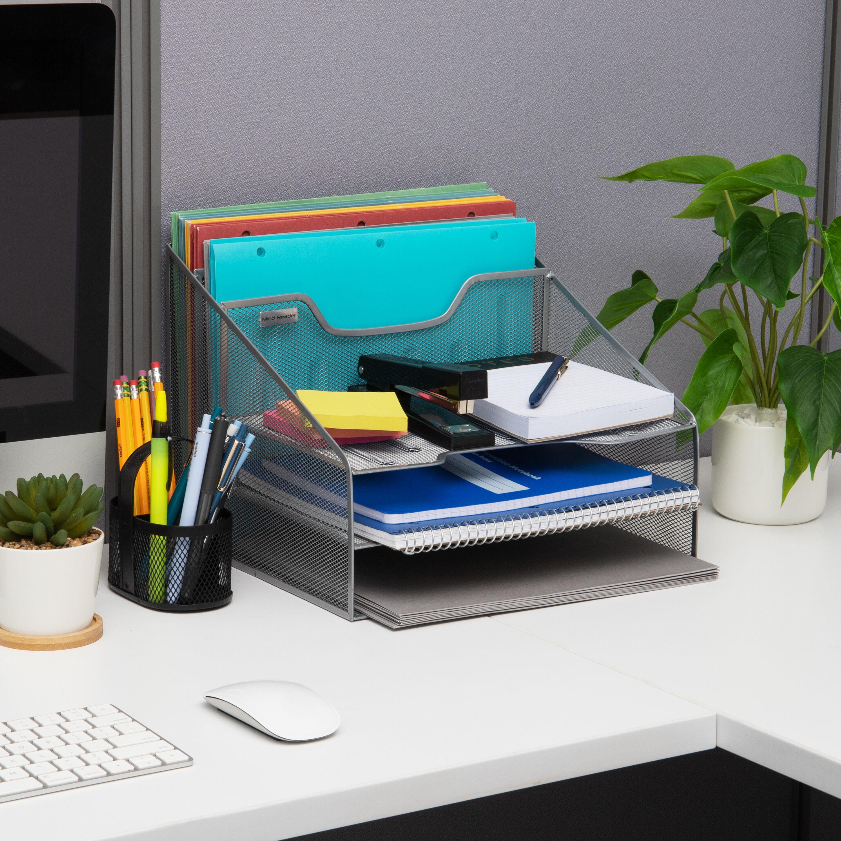 Mind Reader Mind Reader Desktop Organizer, Vertical File Holder, Paper Trays, Office, Metal Mesh, 12.5"L x 11.5"W x 9.5"H