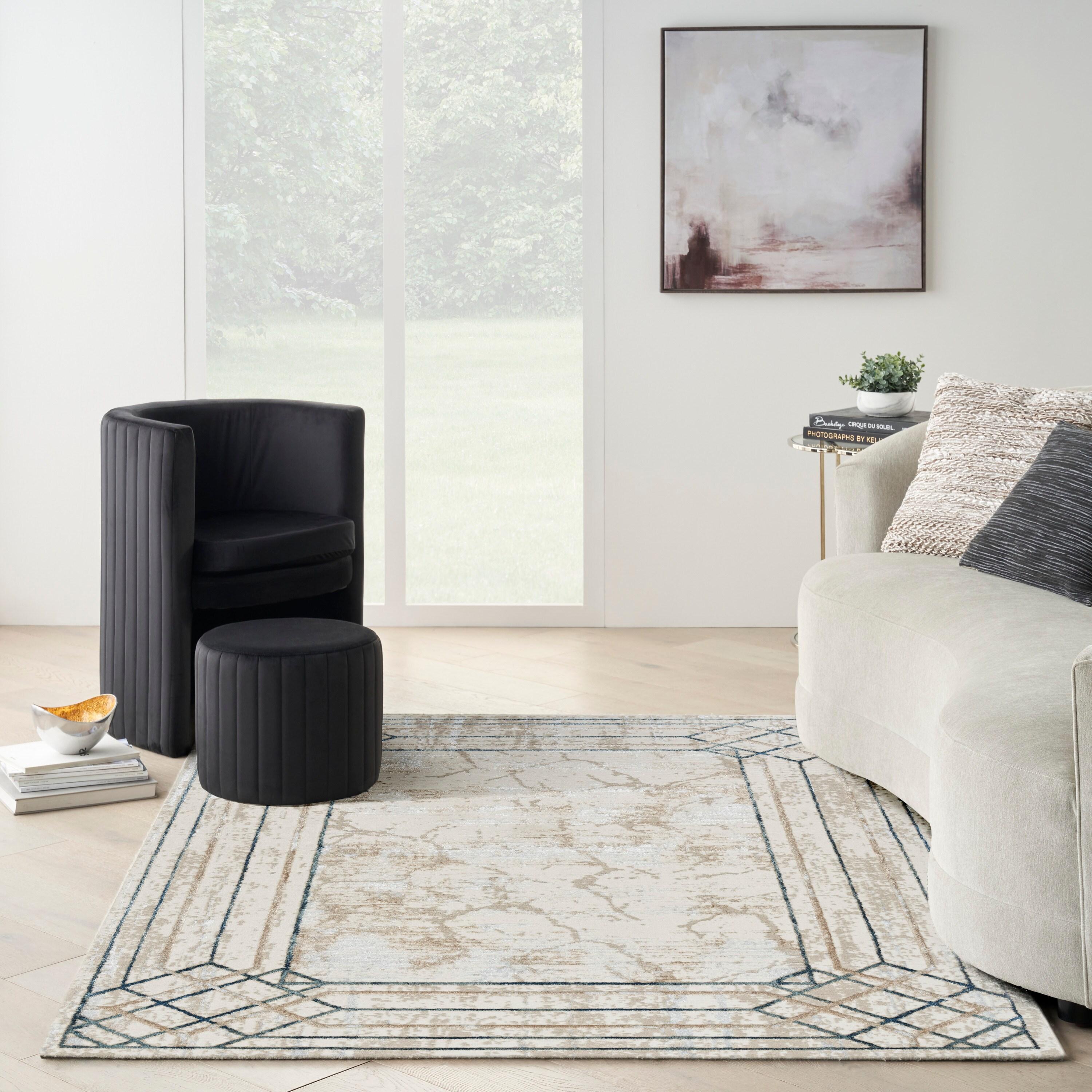 Nourison Glam 5'3" x 7'3" Ivory/Taupe Mid-Century Modern Indoor Rug