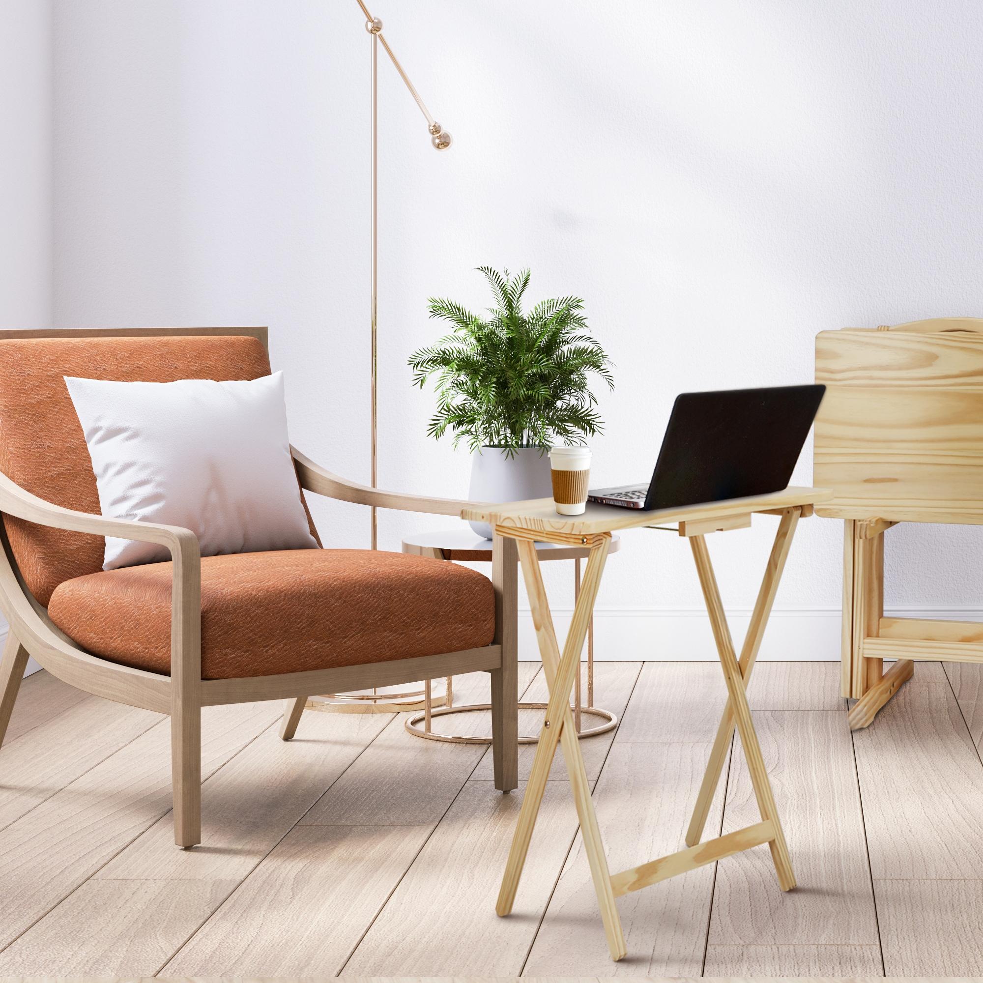 5 Piece TV Tray Table Set in Natural (4 Trays, 1 Stand)