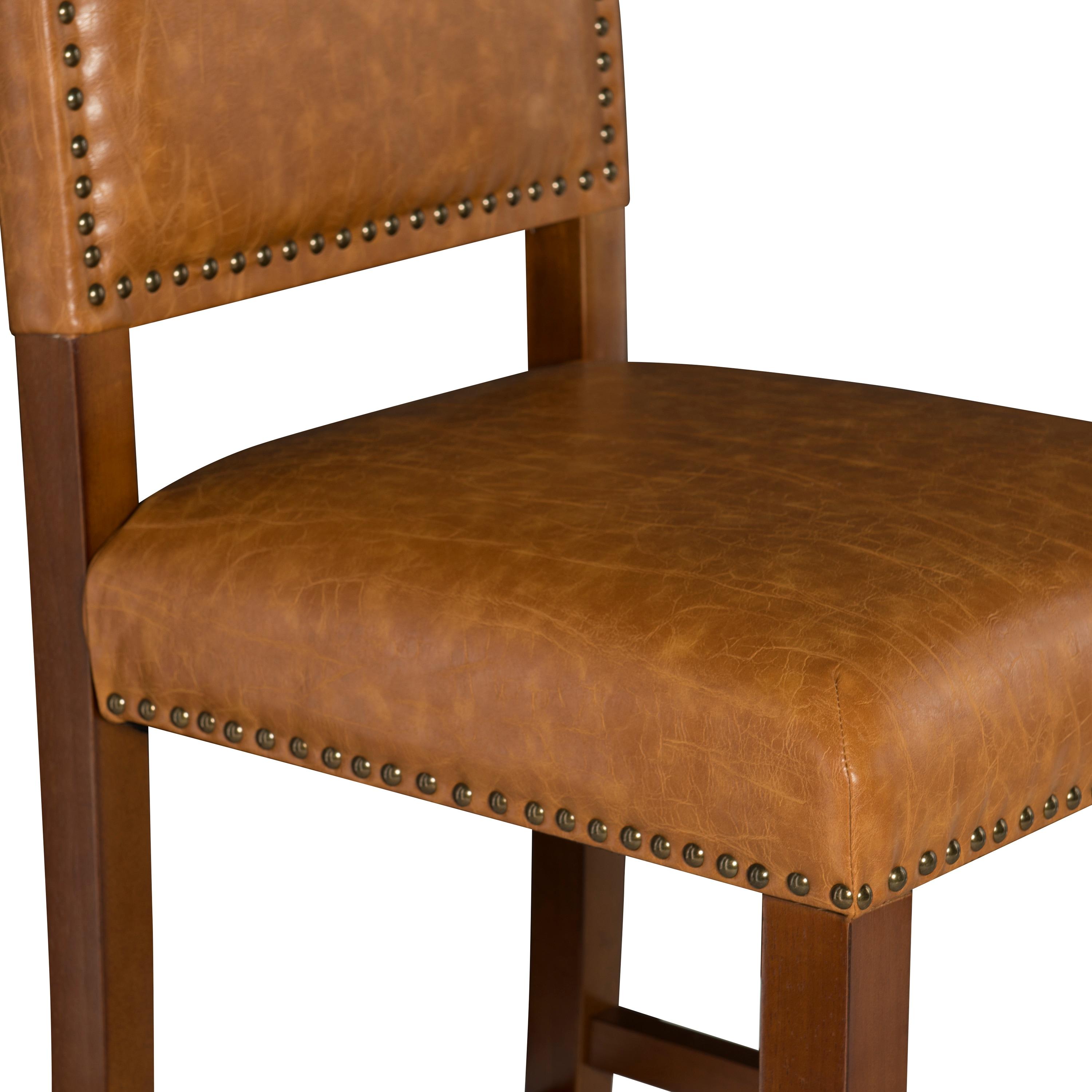 29" Brooke Padded Back Faux Leather Nailhead Barstool Caramel - Linon: Solid Wood Legs, 30" Seat Height