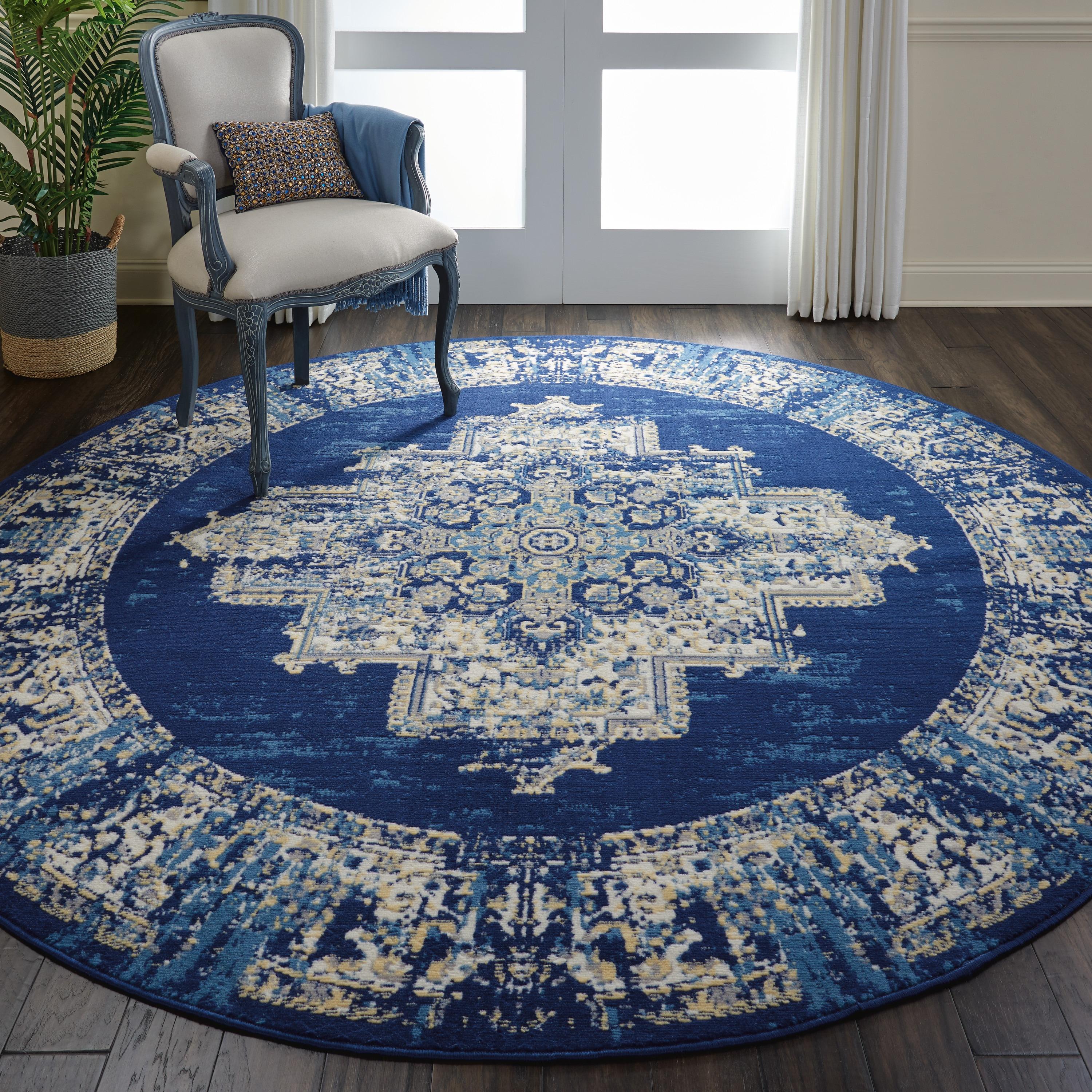 Nourison Grafix Persian Navy Blue 8' x ROUND Area Rug, (8 Round)