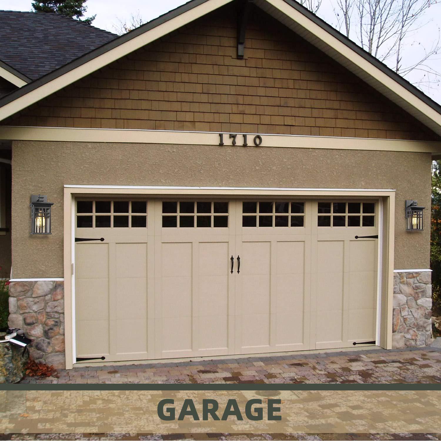 Black Modern Outdoor Wall Lanterns with Tempered Glass Shade, 9.76''