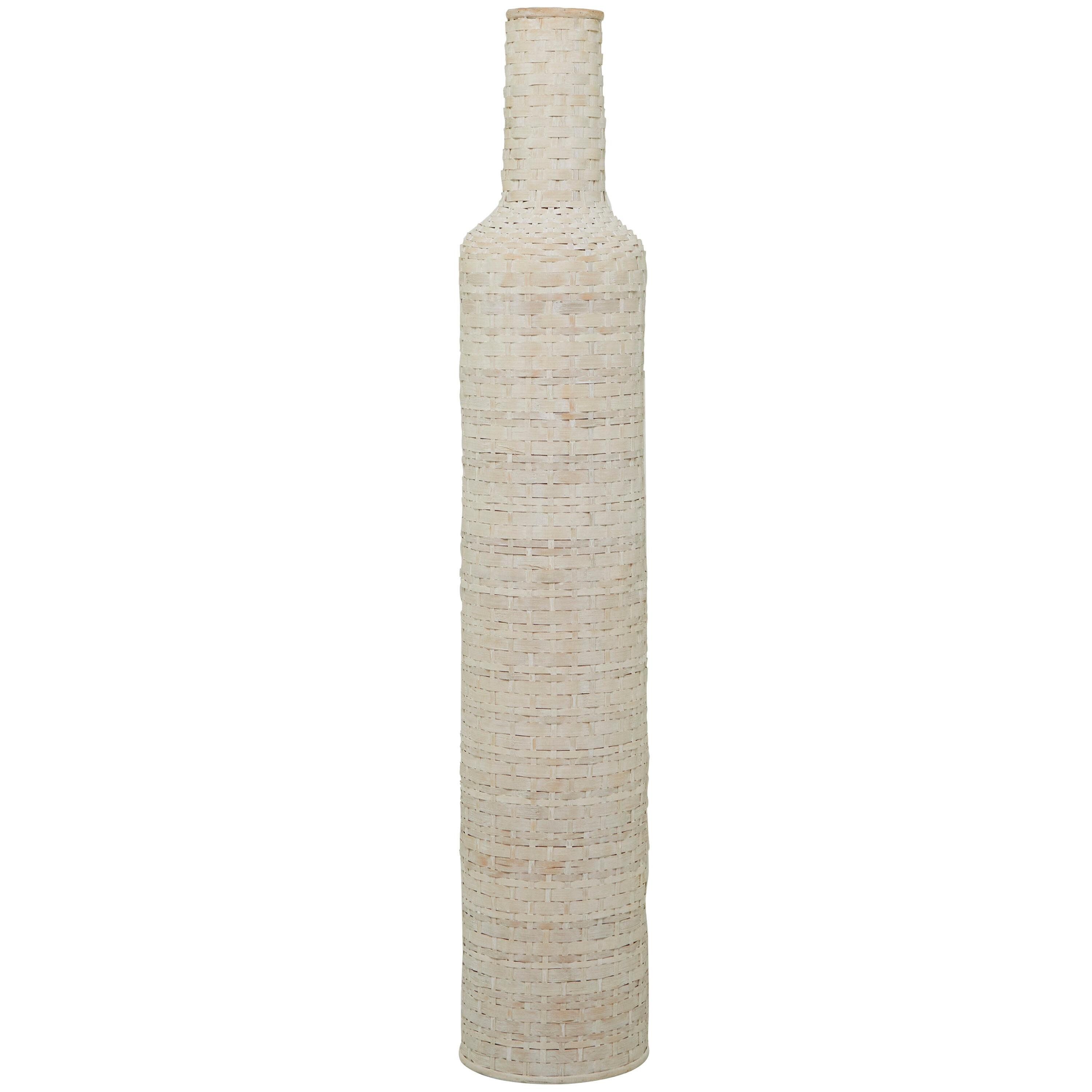 Studio 350 Florero Alto de Piso de Madera de Bambú Intrincadamente Tejido - Blanco O Marrón Blanco - 9"W, 48"H