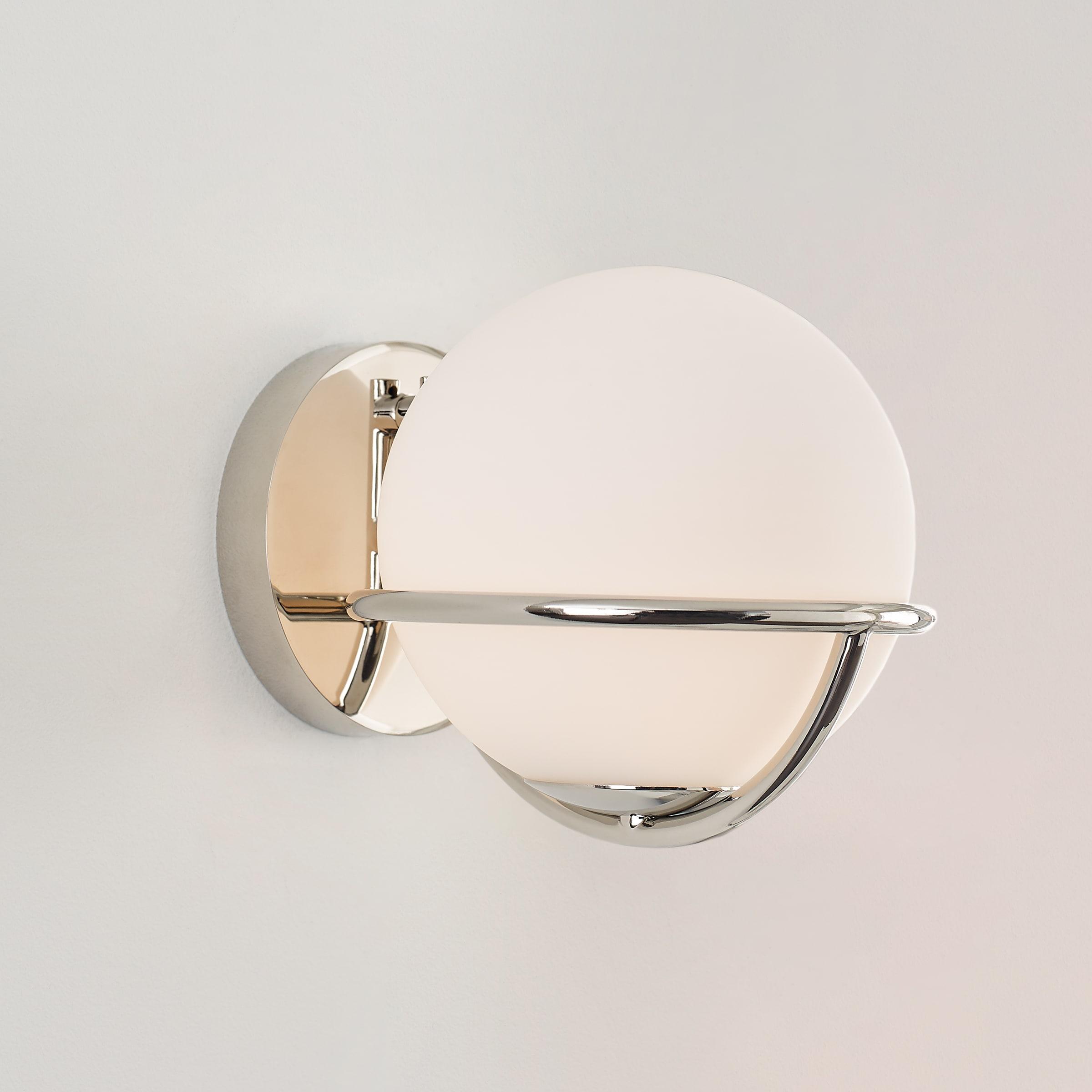 Ellen Crafted Polished Nickel 1-Light Wall Sconce with White Opal Glass