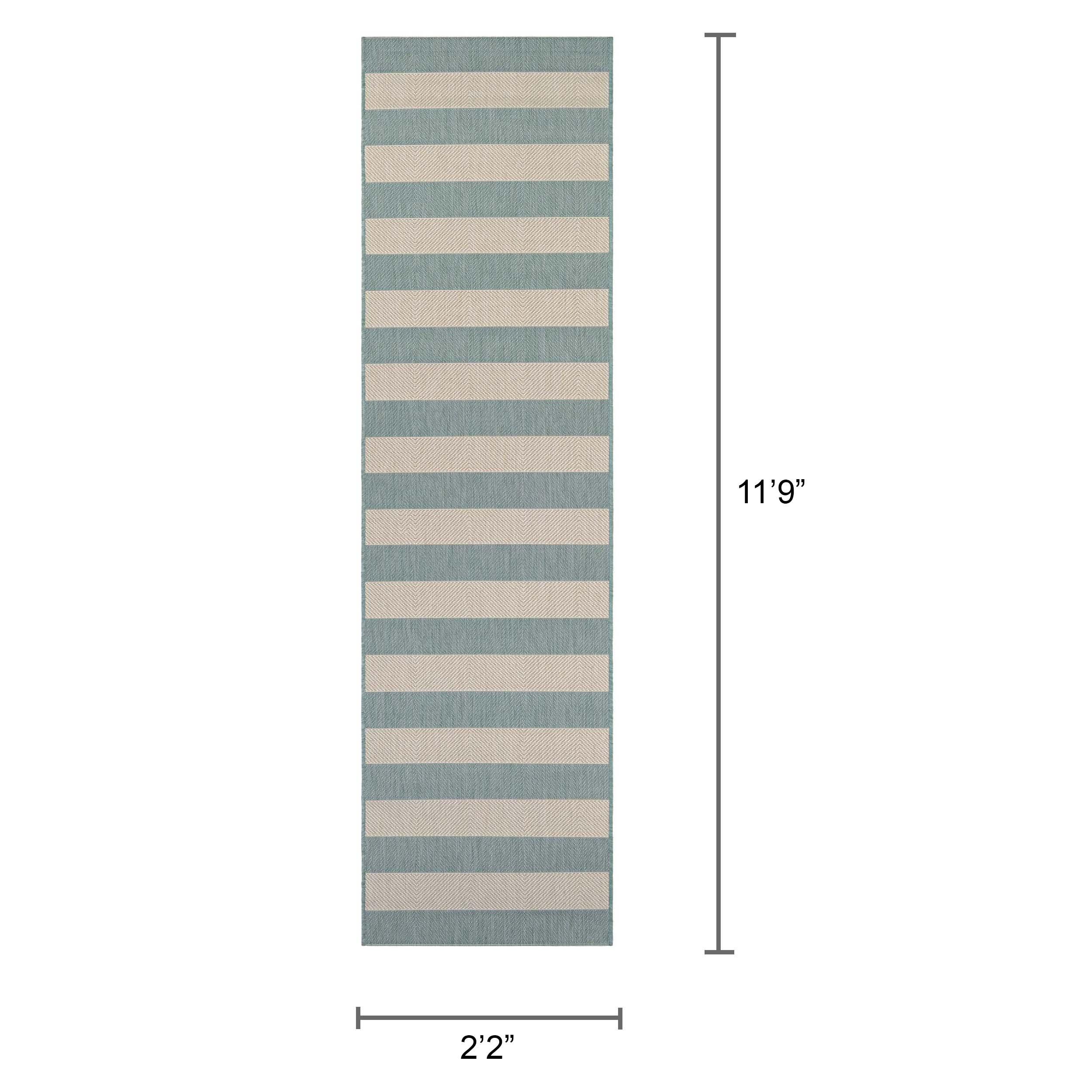 Couristan Afuera Yacht Club 2'2" x 11'9" Sea Mist Green and Ivory Stripe Outdoor Runner Rug