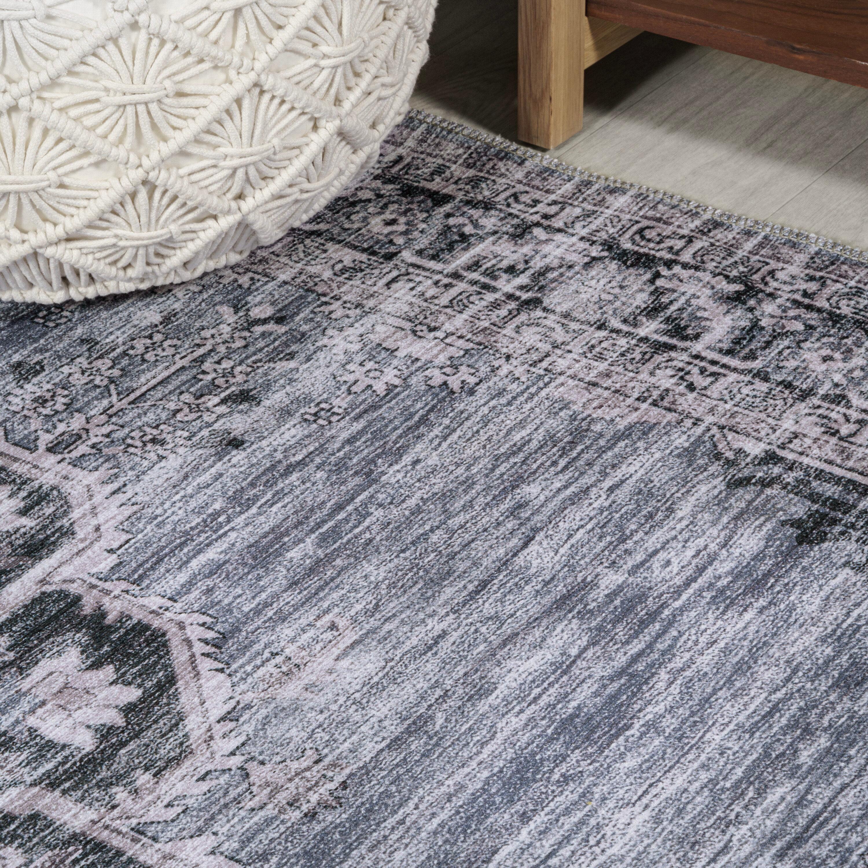 Wincer Chenille Cottage Medallion Machine-Washable Navy/Gray/Black 3 ft. x 5 ft. Area Rug - JONATHAN Y