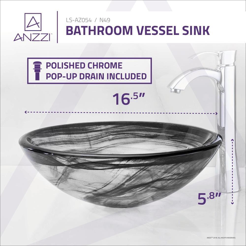 ANZZI Verabue 16.5'' Clear/Gray Tempered Glass Circular Bathroom Sink