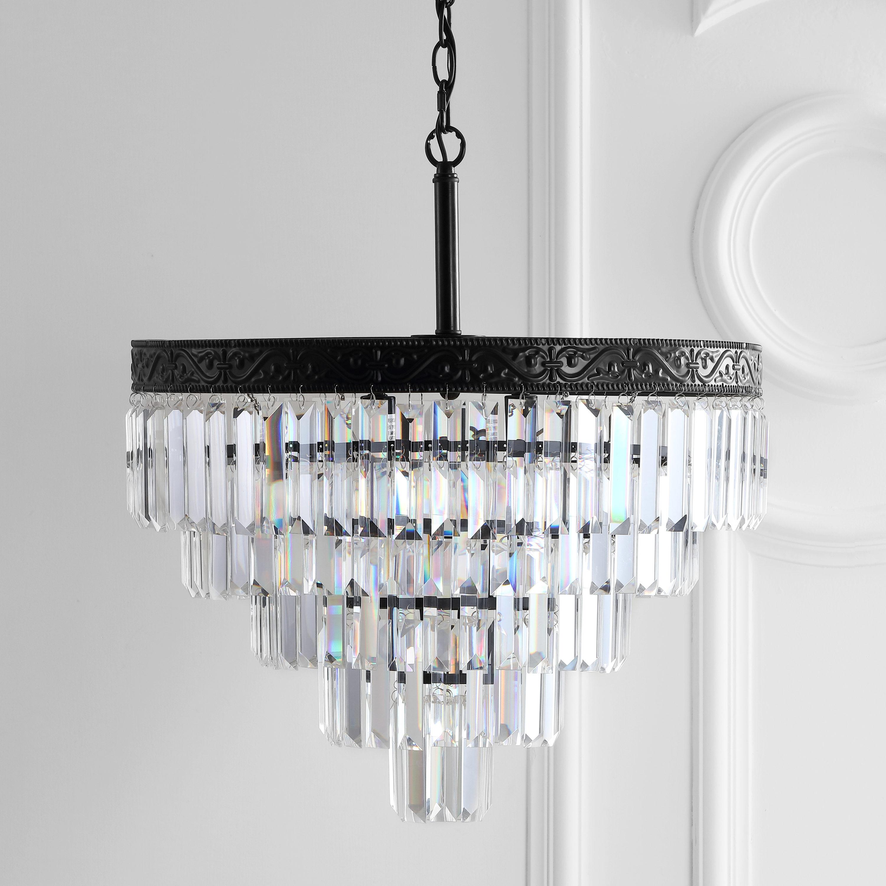 JONATHAN Y JYL9007B Wyatt 20" 4-Light Crystal LED Chandelier, Contemporary, Classic, Traditional for living room, dinning room, bedroom, office Bulb Included, Bronze/ Clear