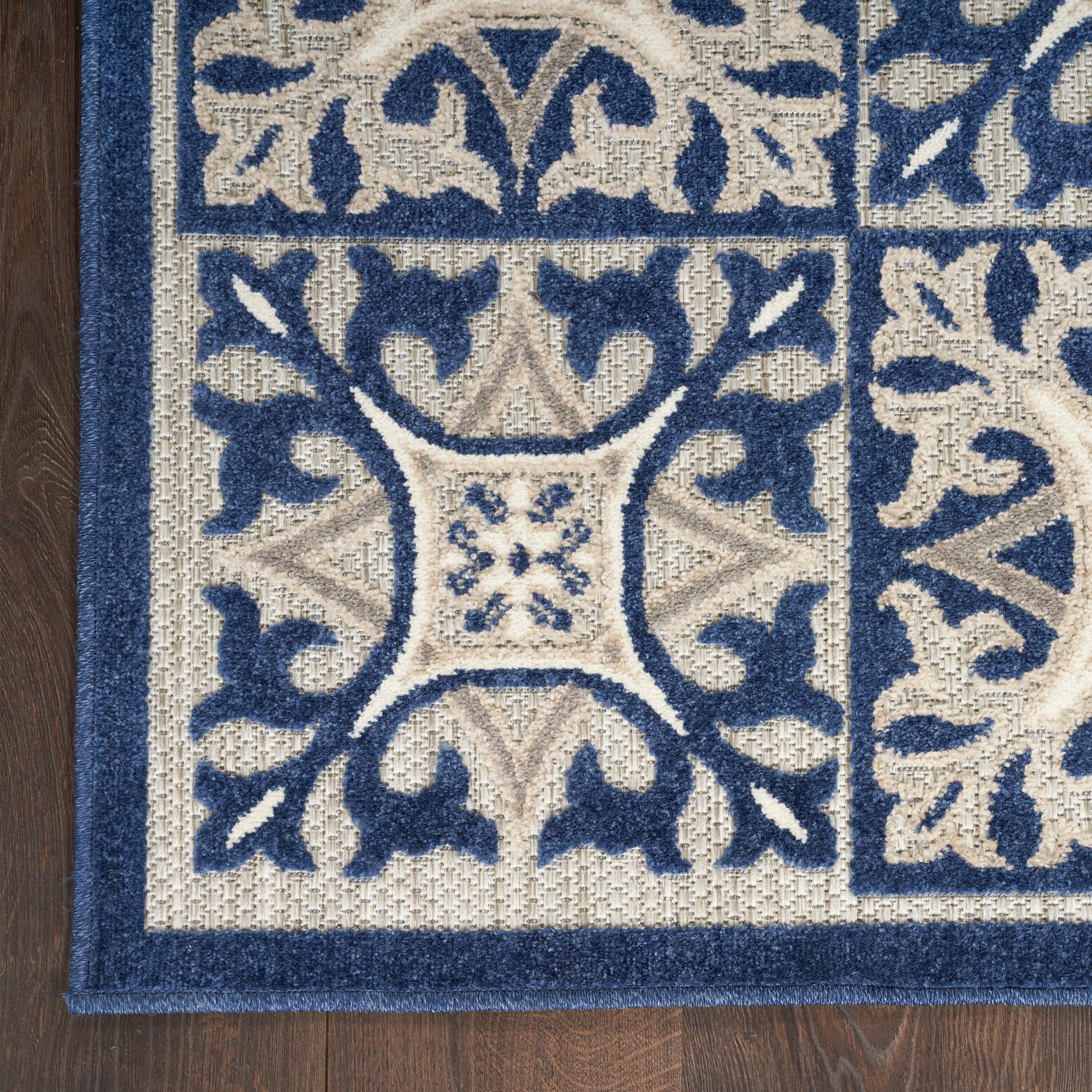 Nourison Aloha Modern Mosaic Flatweave High-Low Indoor Outdoor Area Rug Blue 9' x 12'