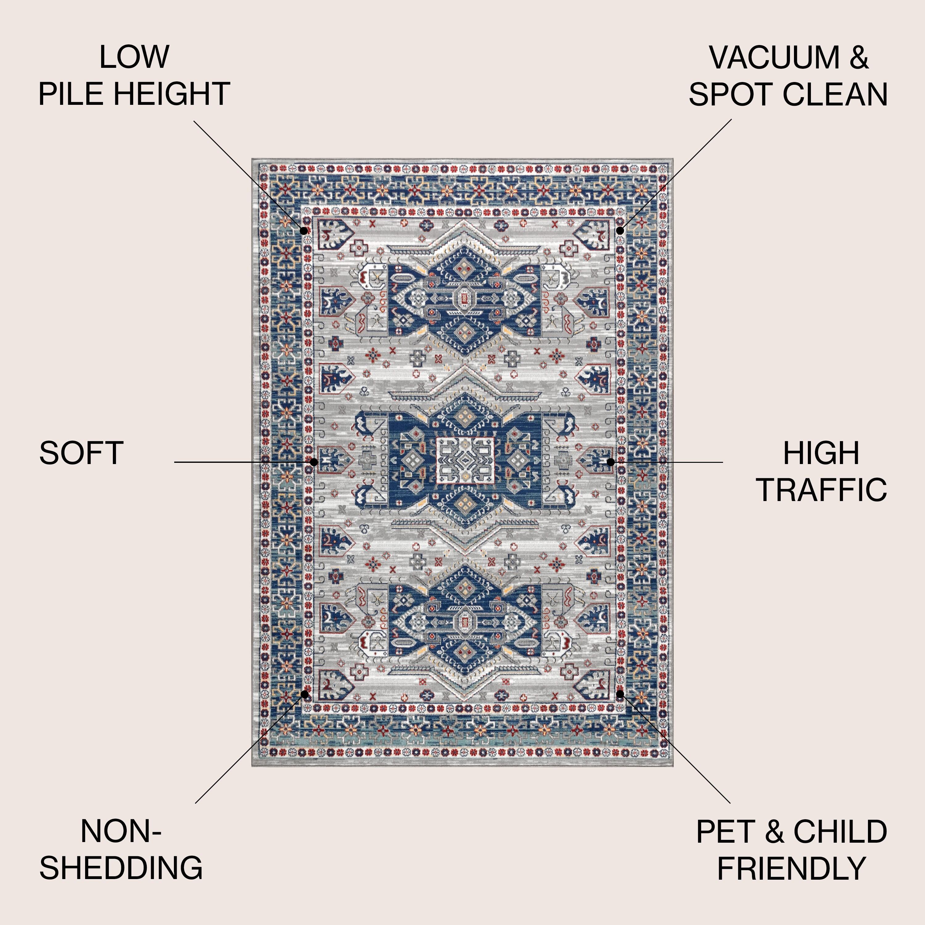 JONATHAN Y MDP108A-8 Modern Persian Vintage Medallion Blue/Light Grey 8 ft. x 10 ft. Area Rug, Country Floral, Pet Friendly, Stain Resistant, Easy to Clean, for Living Room; Kitchen, Bedroom