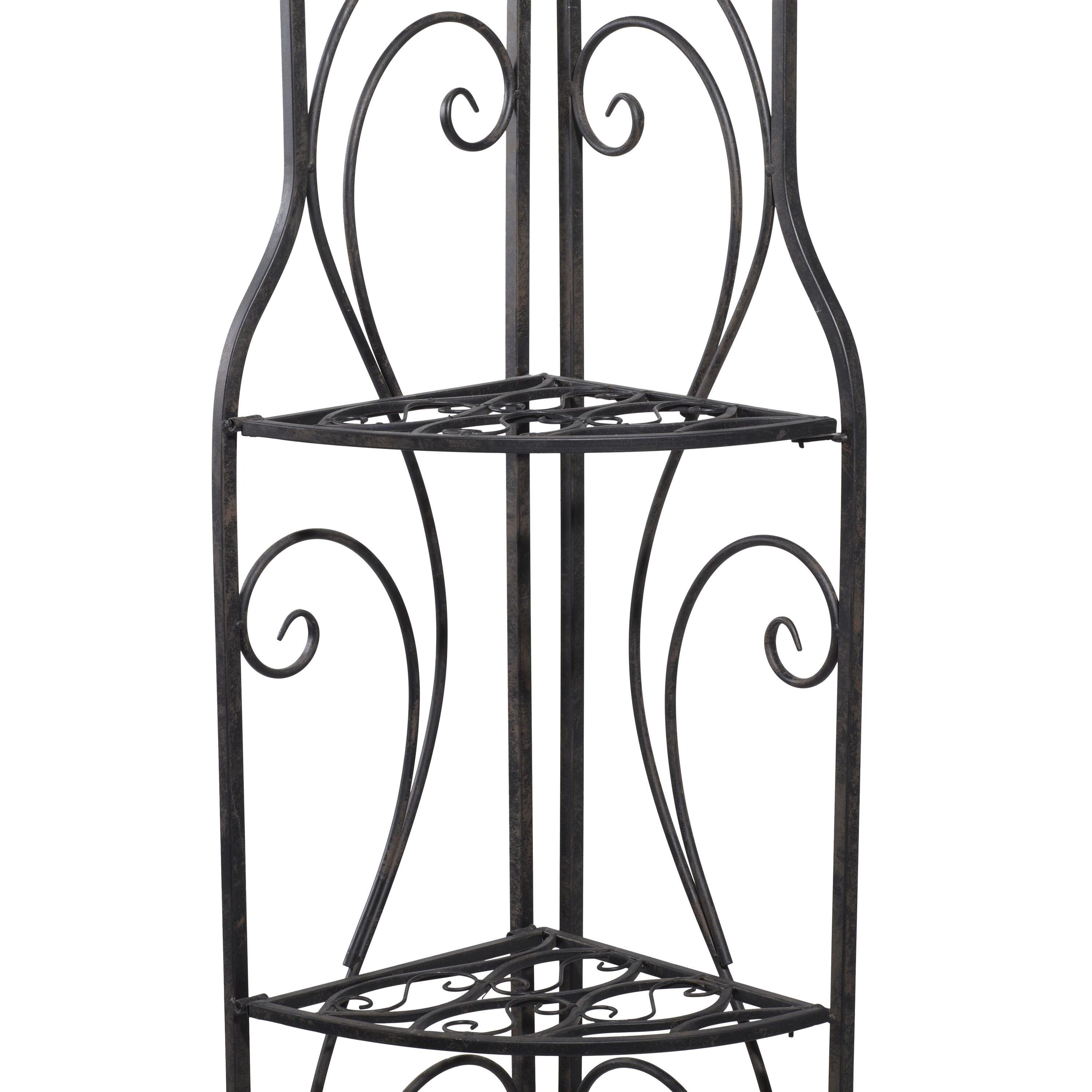 DecMode 17" x 60" Black Metal Scroll Indoor Outdoor Tall Folding 4 Shelves Bakers Rack, 1-Piece
