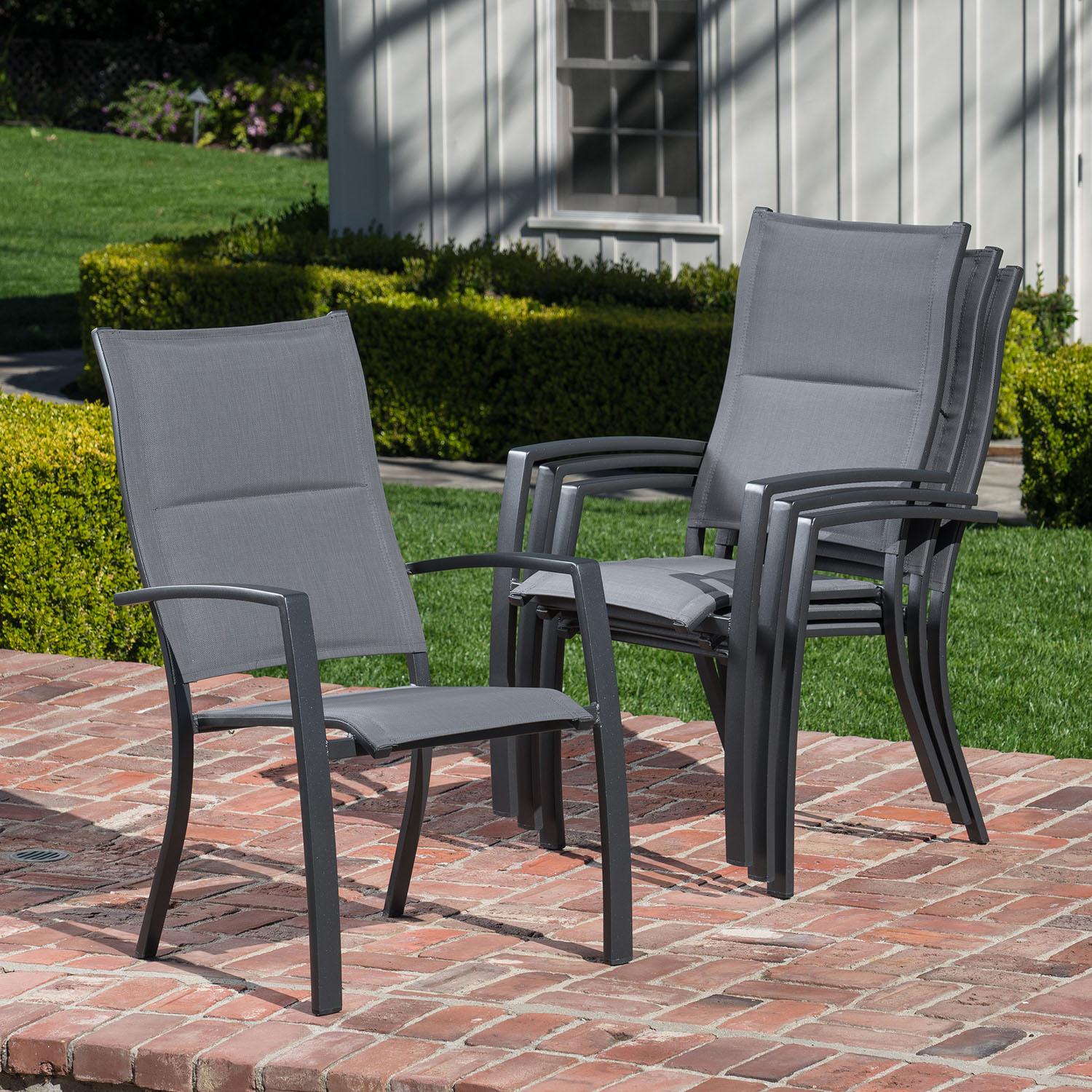 Hanover Naples 5-Piece Outdoor Dining Set with 4 Padded Sling Chairs and a 38" Square Dining Table