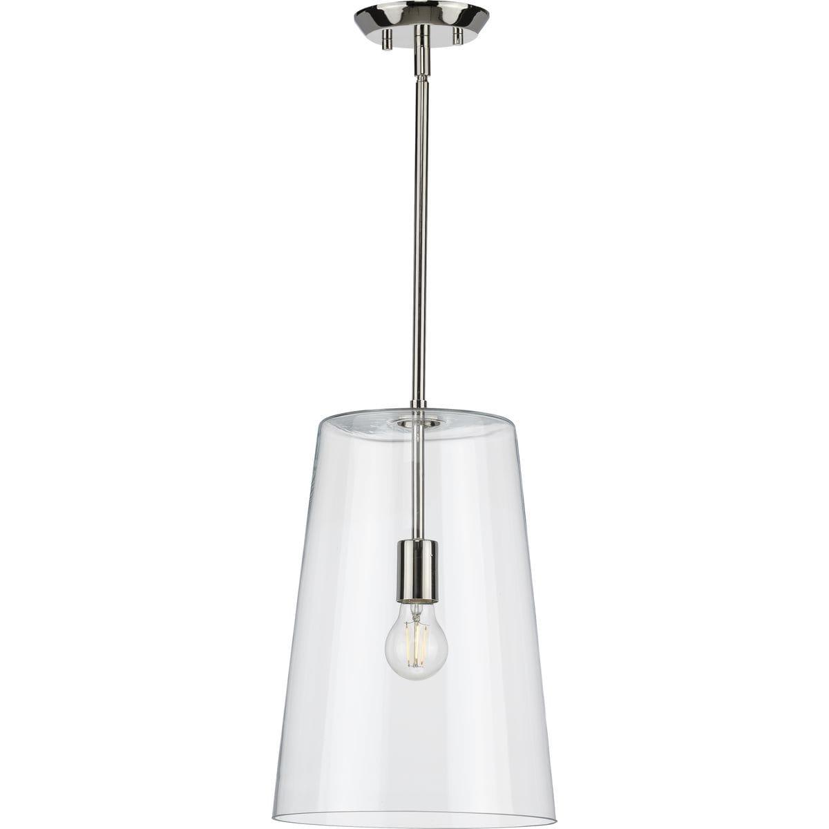 Progress Lighting Clarion 1-Light Pendant, Polished Nickel, Clear Glass Shade