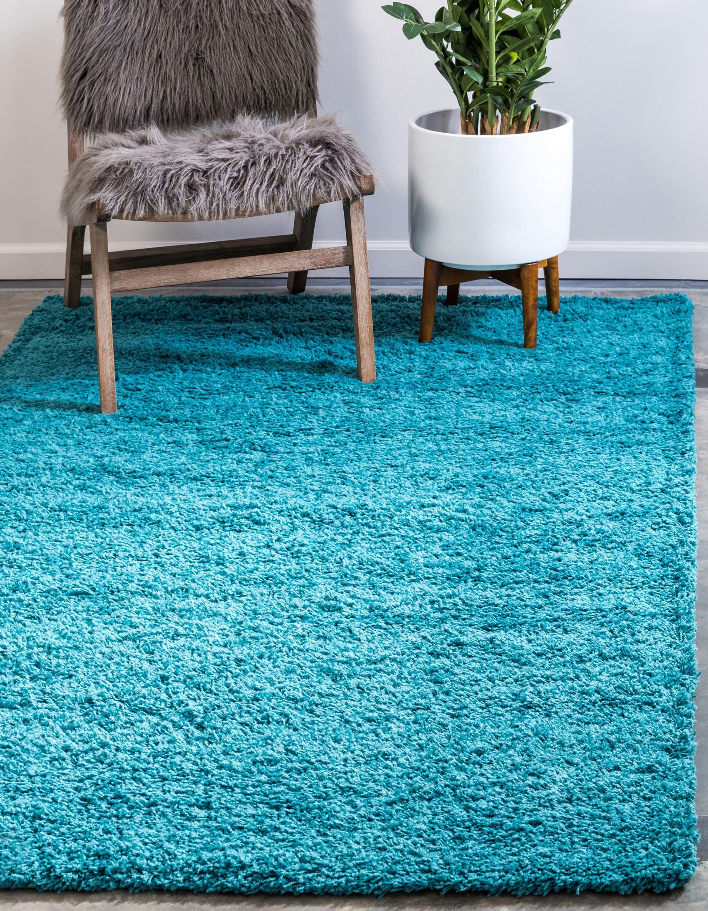 Unique Loom 8' 0 x 10' 0 Solid Shag Deep Aqua Blue Area Rug