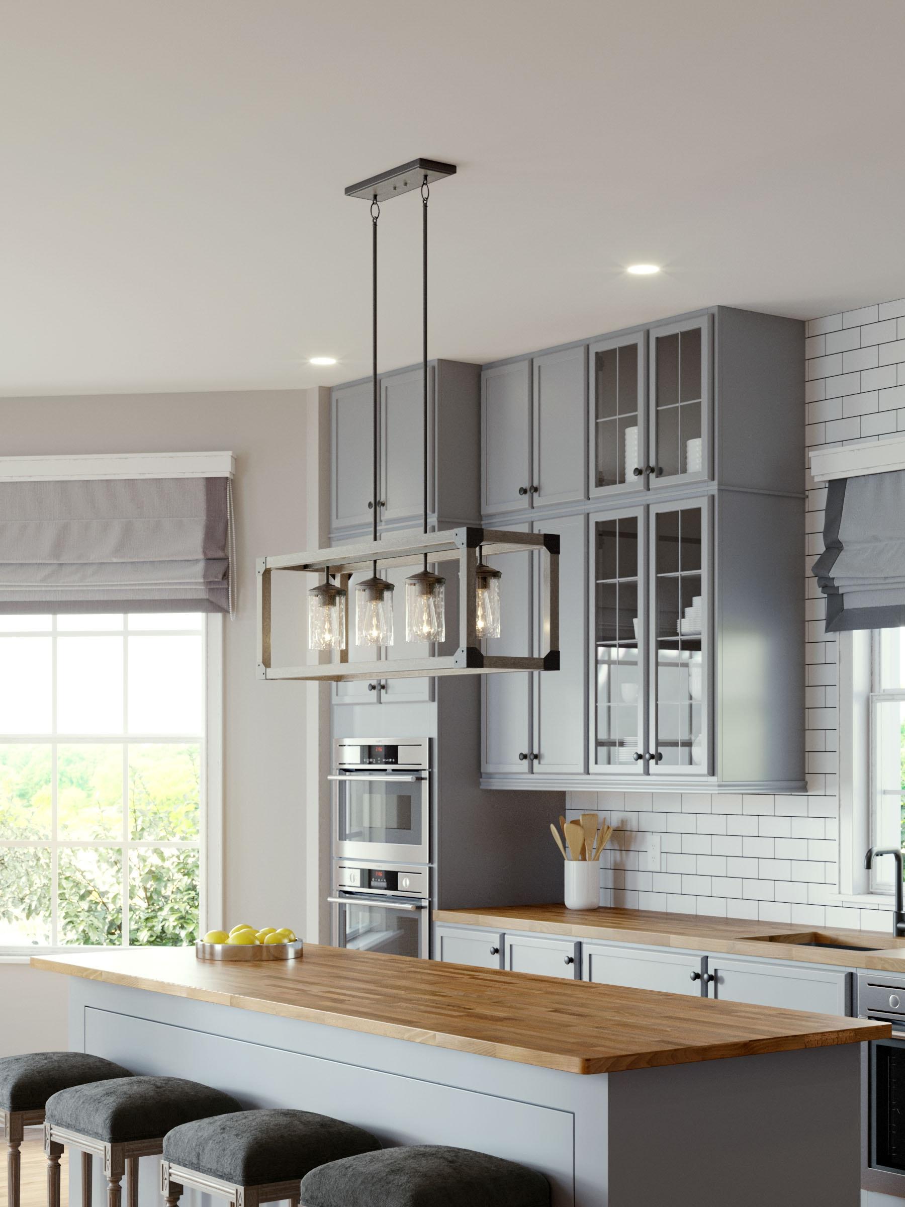 Stardust Finish Four-Light Island Pendant with Creme Parchment Glass