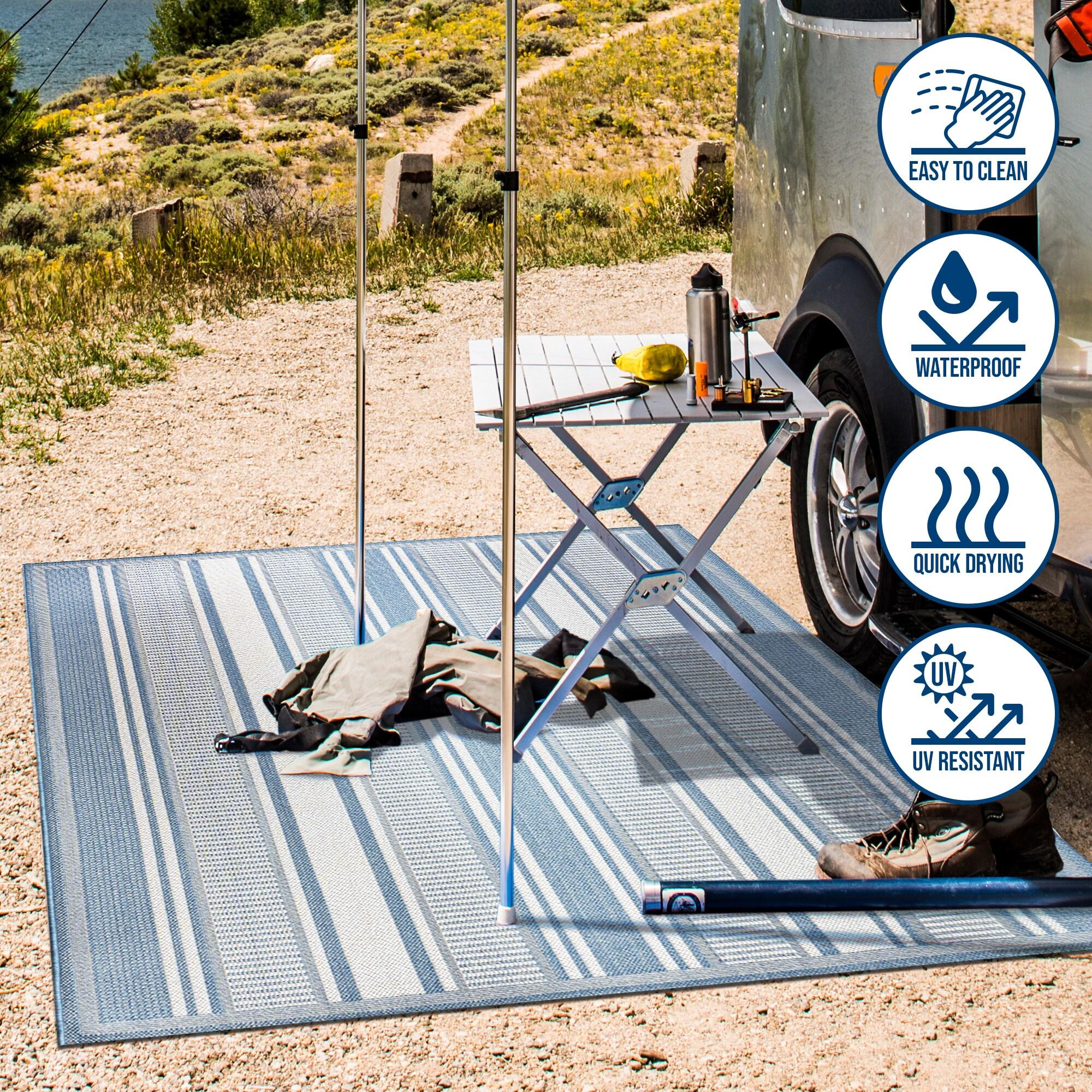 5' x 8' Haynes Modern Double Stripe Indoor/Outdoor Area Rug, Blue/Light Gray - JONATHAN Y