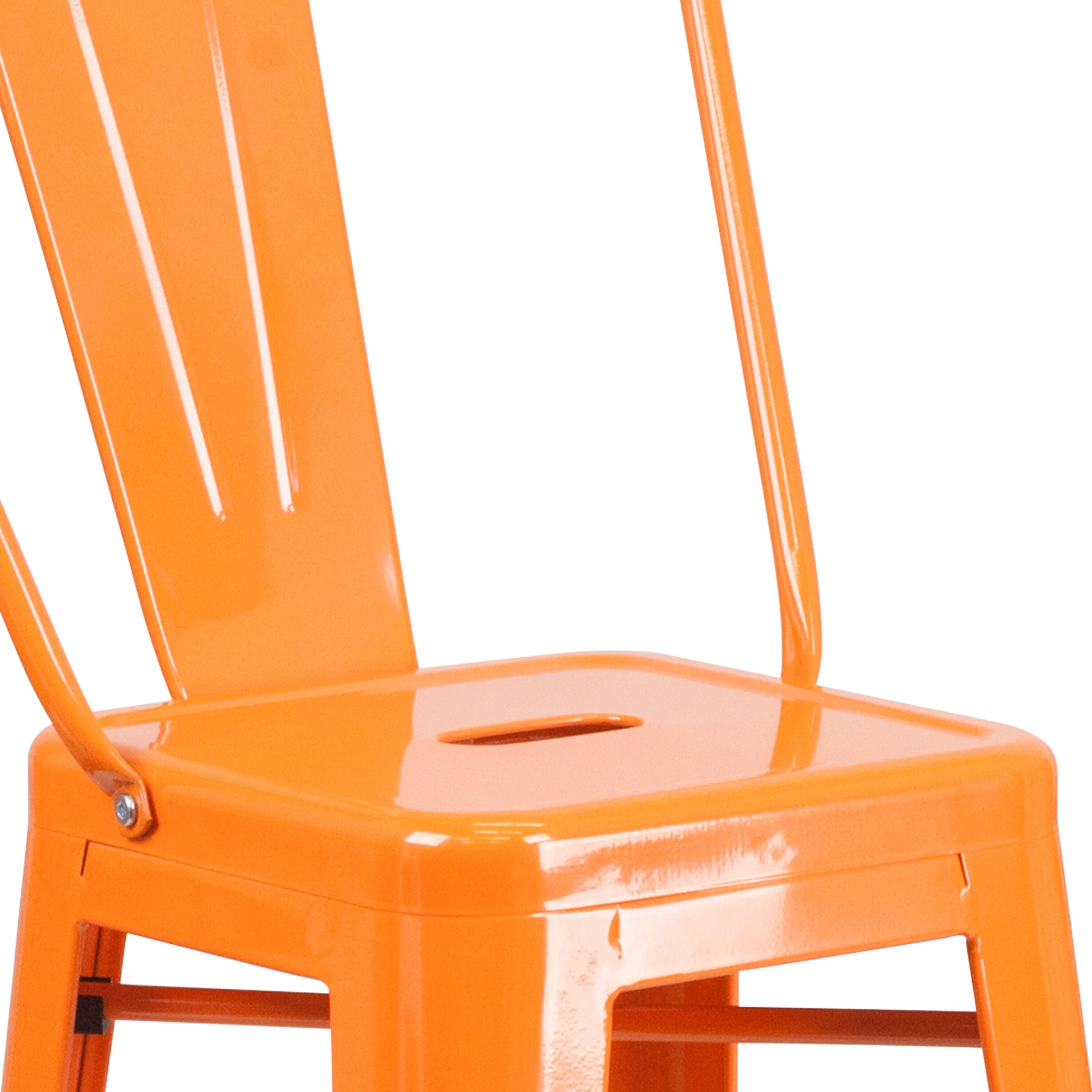 Flash Furniture Commercial Grade 30" High Orange Metal Indoor-Outdoor Barstool with Removable Back
