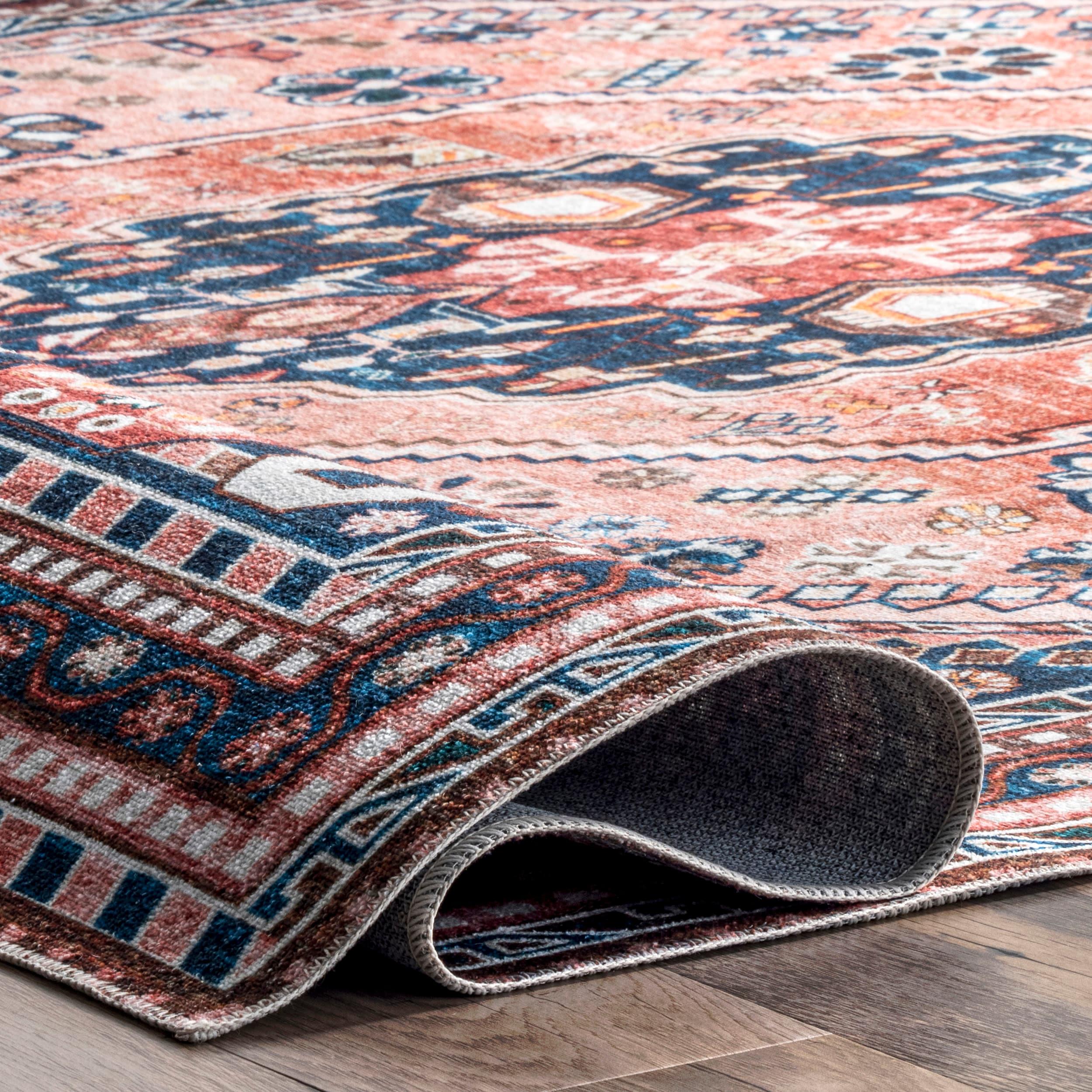 Nuloom Nevaeh Pet Friendly Machine Washable Bohemian Medallion Area Rug, 3' x 5', Dark Blue