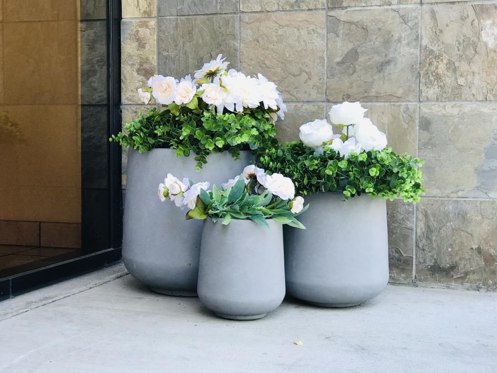 Kante Set of 3 Lightweight Concrete Footed Tulip Outdoor Planter - Rosemead Home & Garden, Inc.: Modern Design Patio Pots
