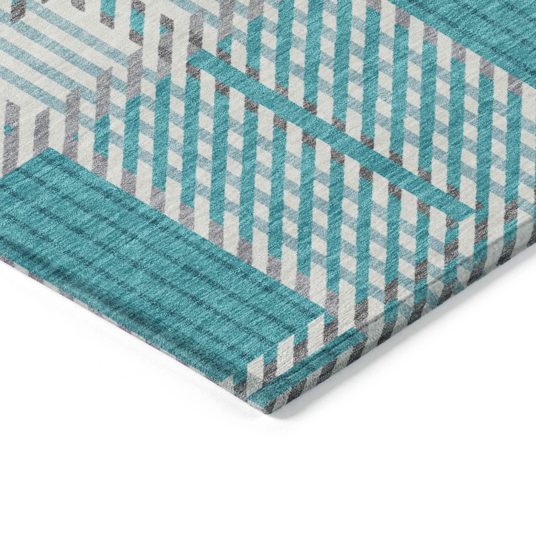 Machine Washable Indoor/Outdoor Chayden ACN1000 Teal Rug