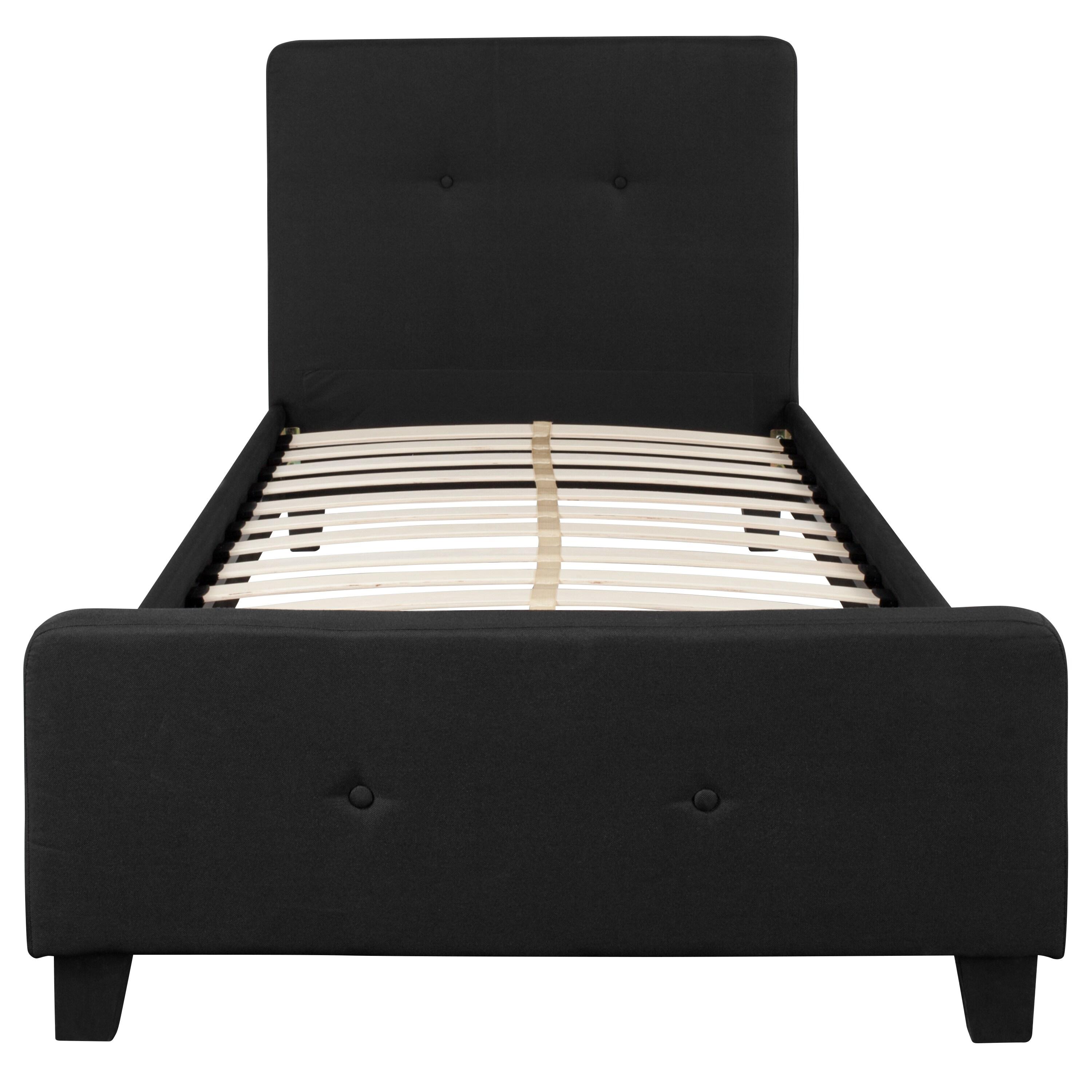 Flash Furniture Tribeca Twin Size Tufted Upholstered Platform Bed in Black Fabric