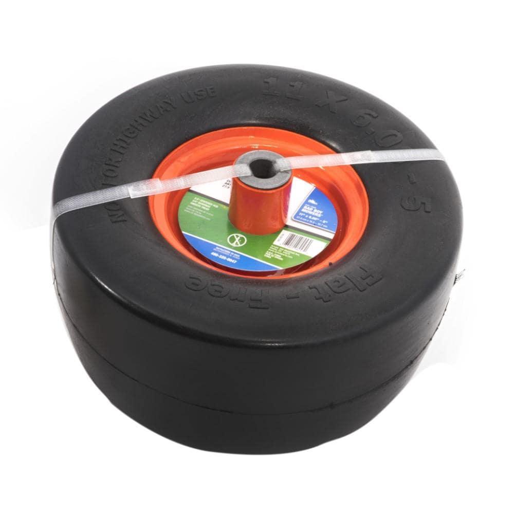 11 In. X 6 In. Universal Flat Free Zero Turn Front Wheel Assembly With Smooth Tread And Orange Rims