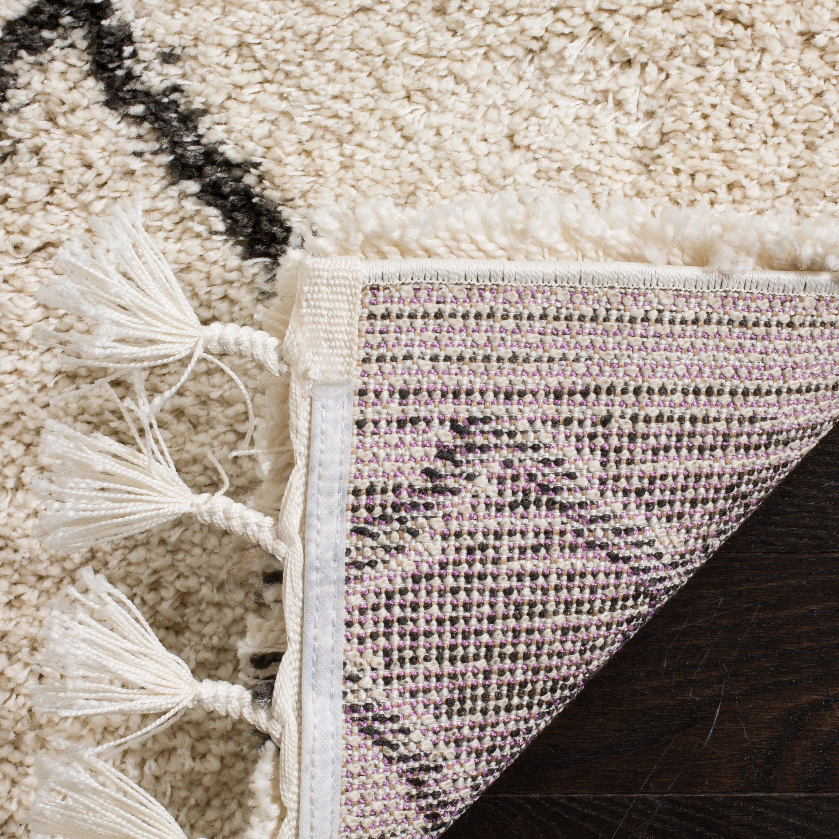 SAFAVIEH Moroccan Fringe Lavern Geometric Shag Area Rug, Cream/Charcoal, 10' x 14'