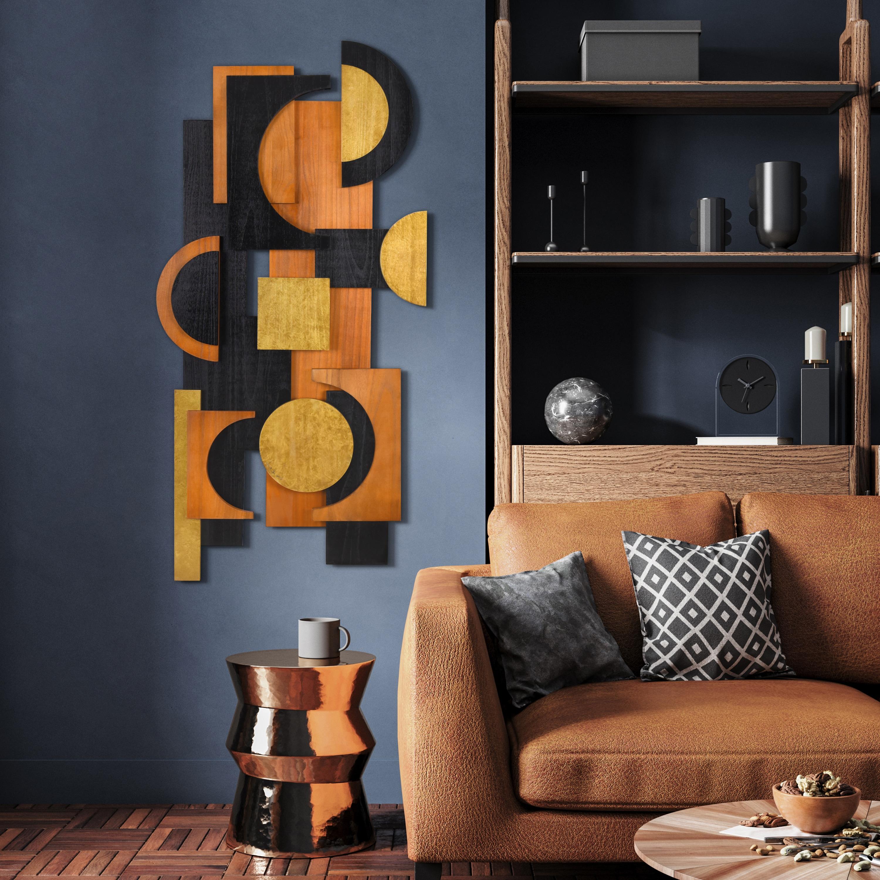 'Amber Embraces II' Hand Made & Hand Finished Dimensional Solid Paulownia Wood Abstracts Wall Art