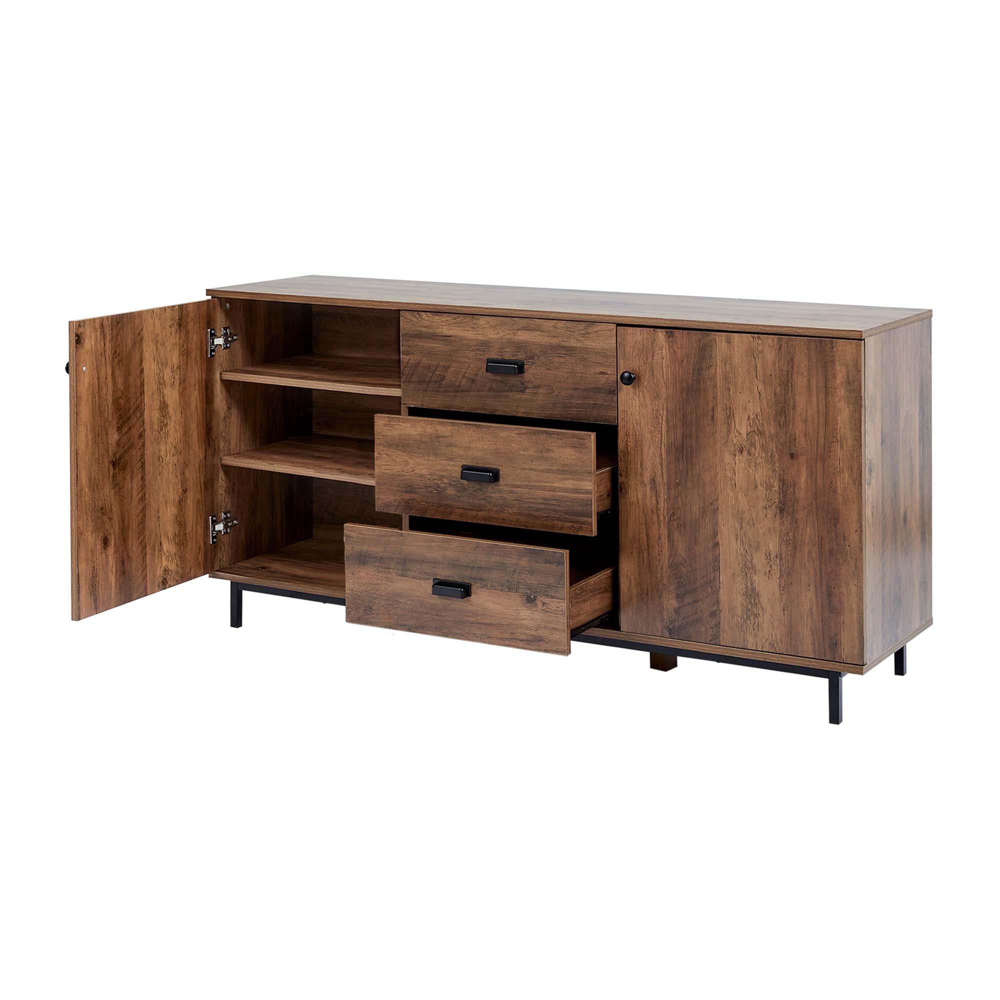 Brooklyn Sideboard with Metal Legs and Handles Brown - Teamson Home: Modern Storage Buffet Server, Veneer Surface, MDF Frame