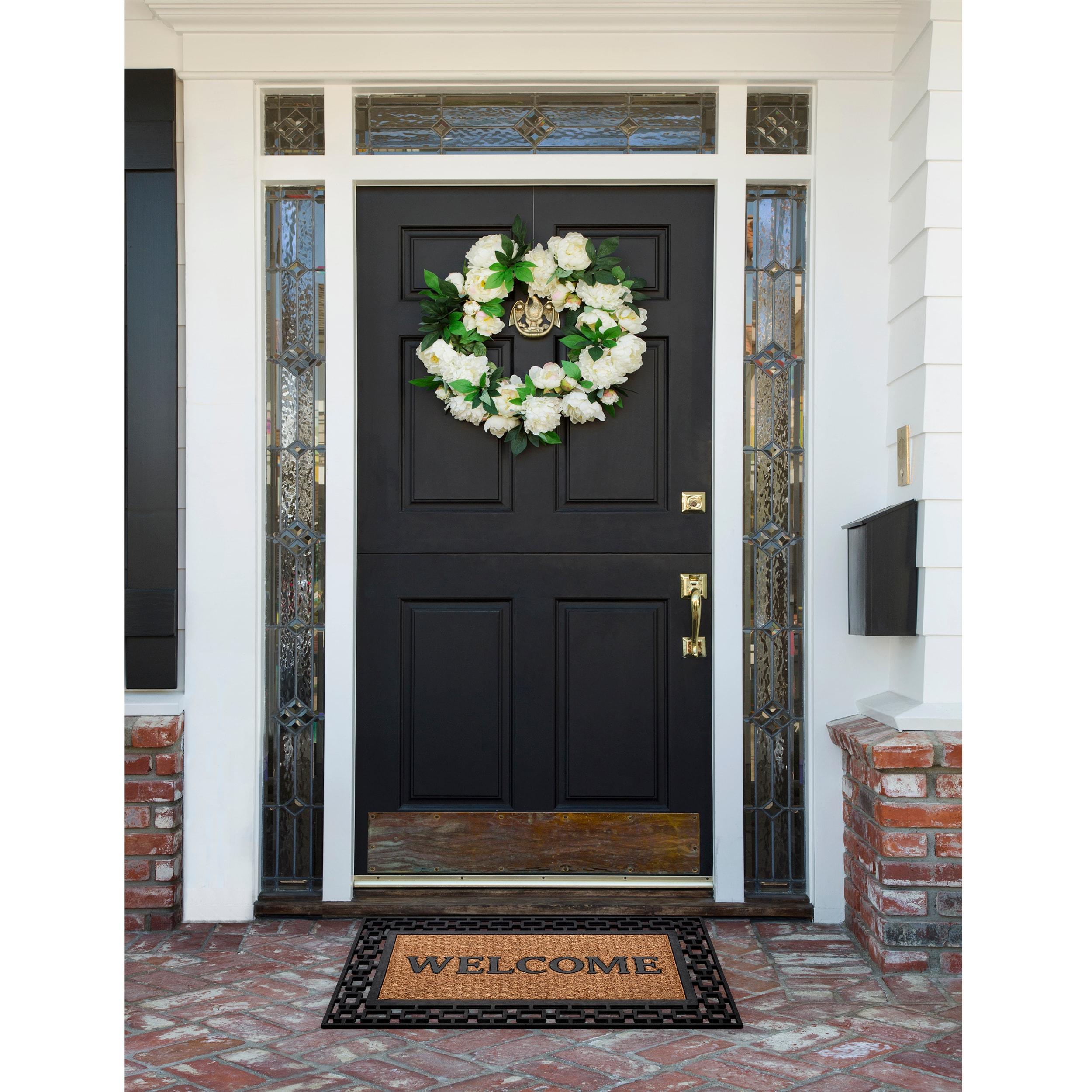 Wrought Iron Rubber Door Mat, 18" L x 30" W, Rectangle, Art Deco
