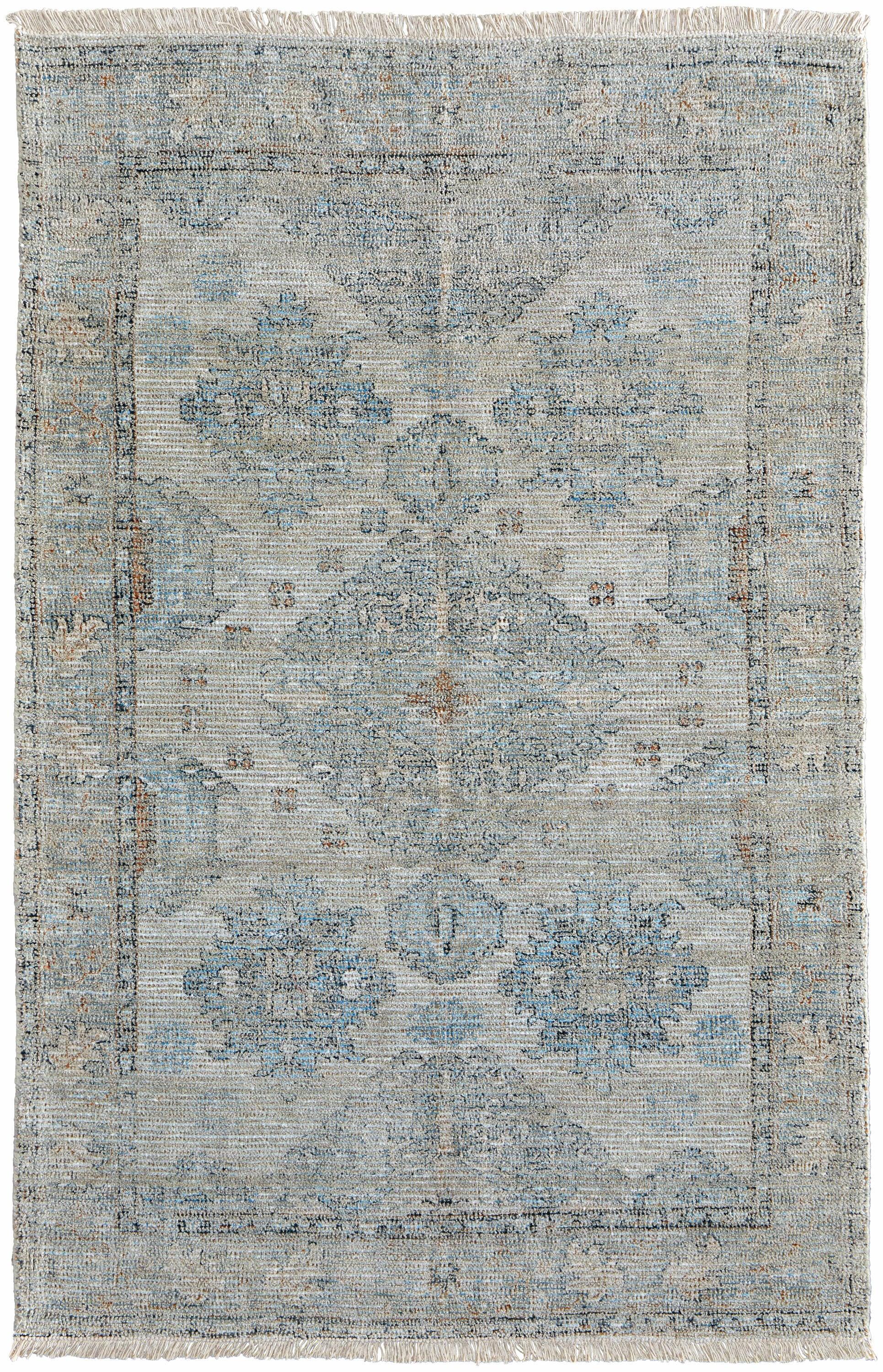 Feizy Caldwell Transitional Oriental, Blue/Gray/Taupe, 2' x 3' Accent Rug Handmade Sheen Vintage Distressed Design Carpet for Living Dining Bed Room