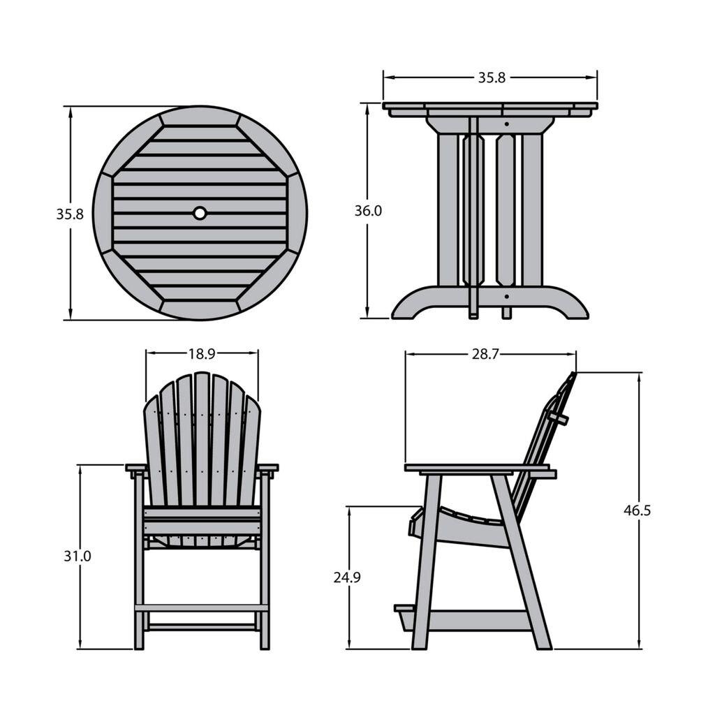 Havenside Home Hamilton 3-piece Outdoor Dining Set - 36" Round Table, Counter-height White