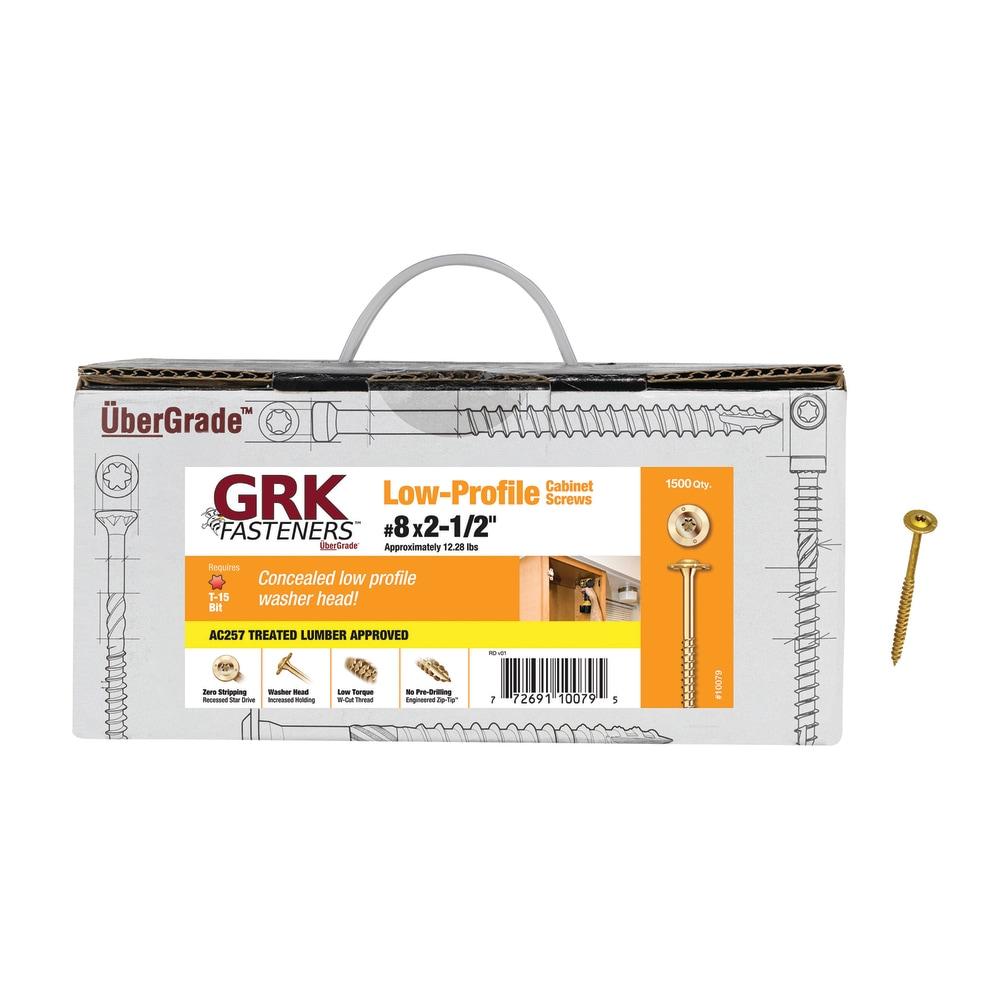 GRK Fasteners 10079 Cabinet Screw, #8 Thread, 2-1/2 in L, Low-Profile, Washer Head, Star Drive, Steel