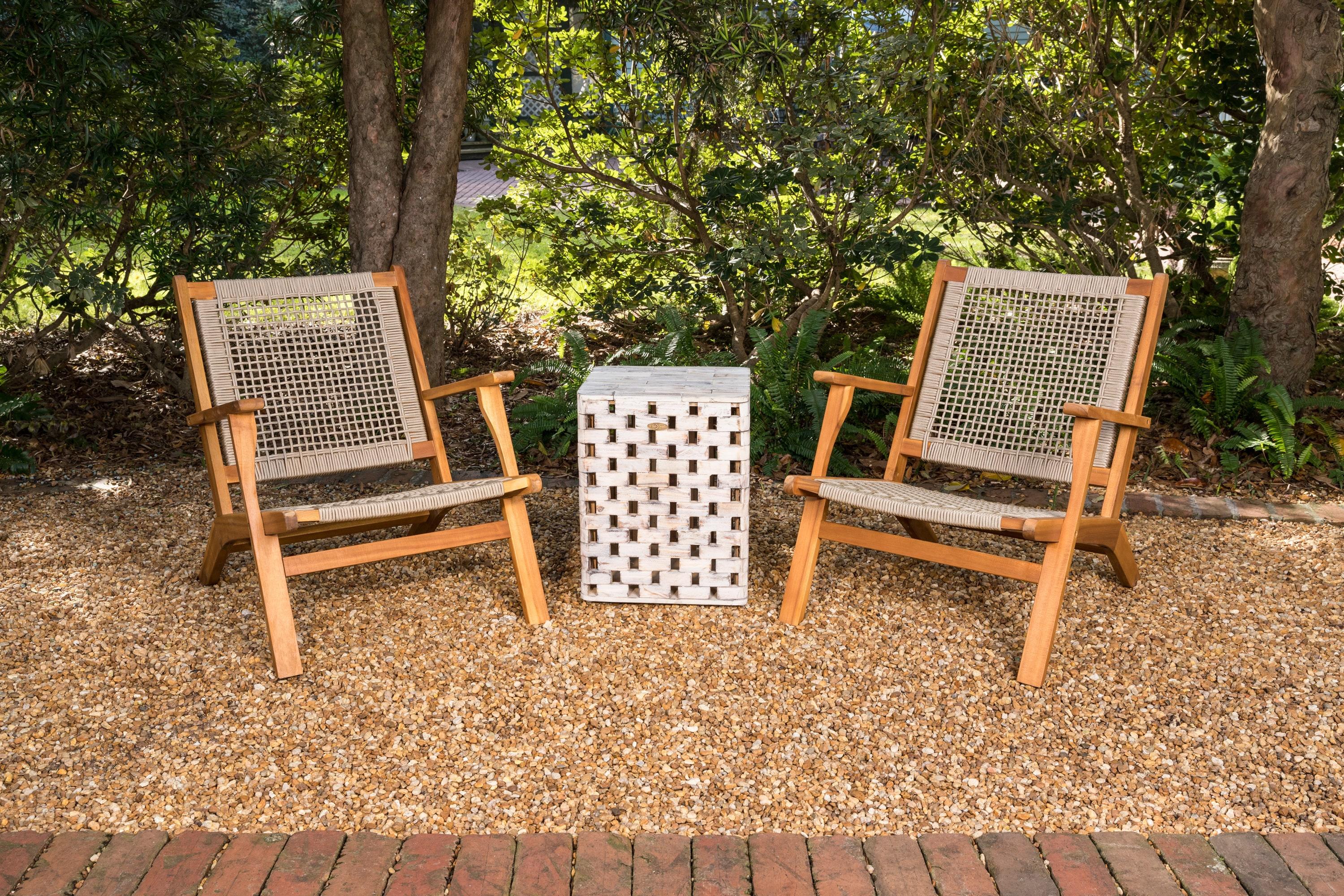 Balkene Home Patio Sense Vega Natural Stain Chair ,Acacia Wood Construction ,Woven Web Seat- Navy Blue Cording