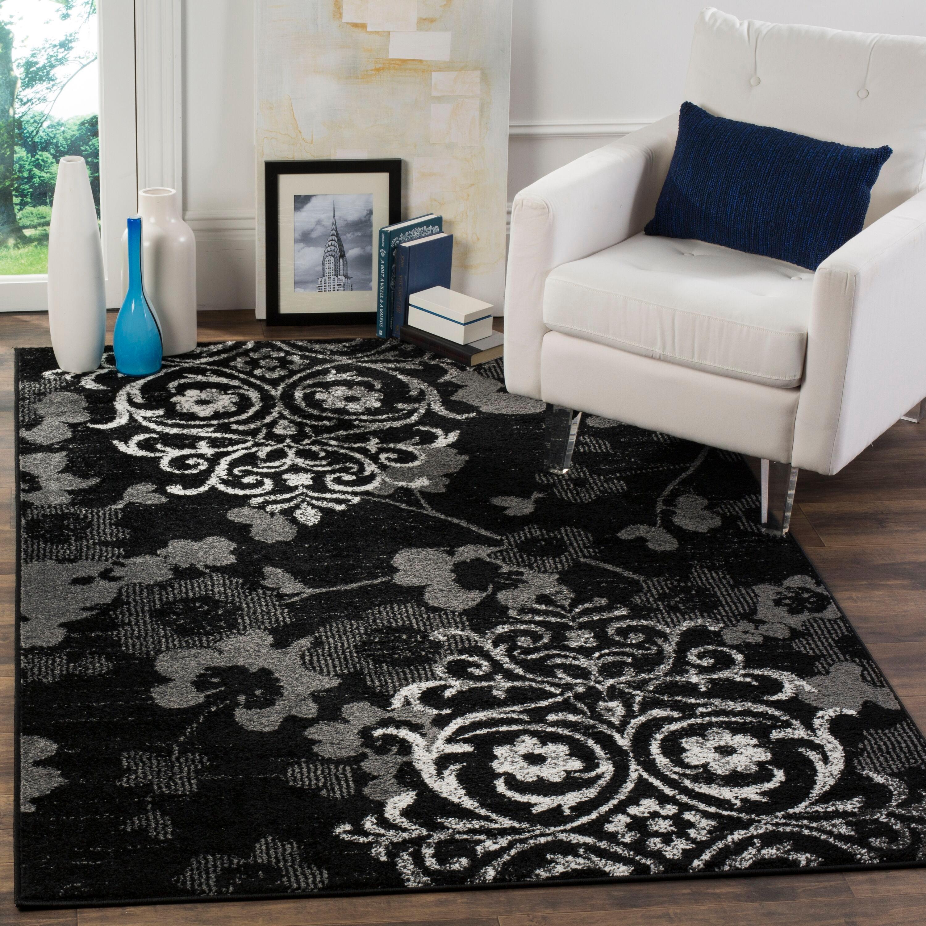 Adirondack ADR114 Machine Made Indoor Area Rug - Black/Silver - 4'x4' - Safavieh