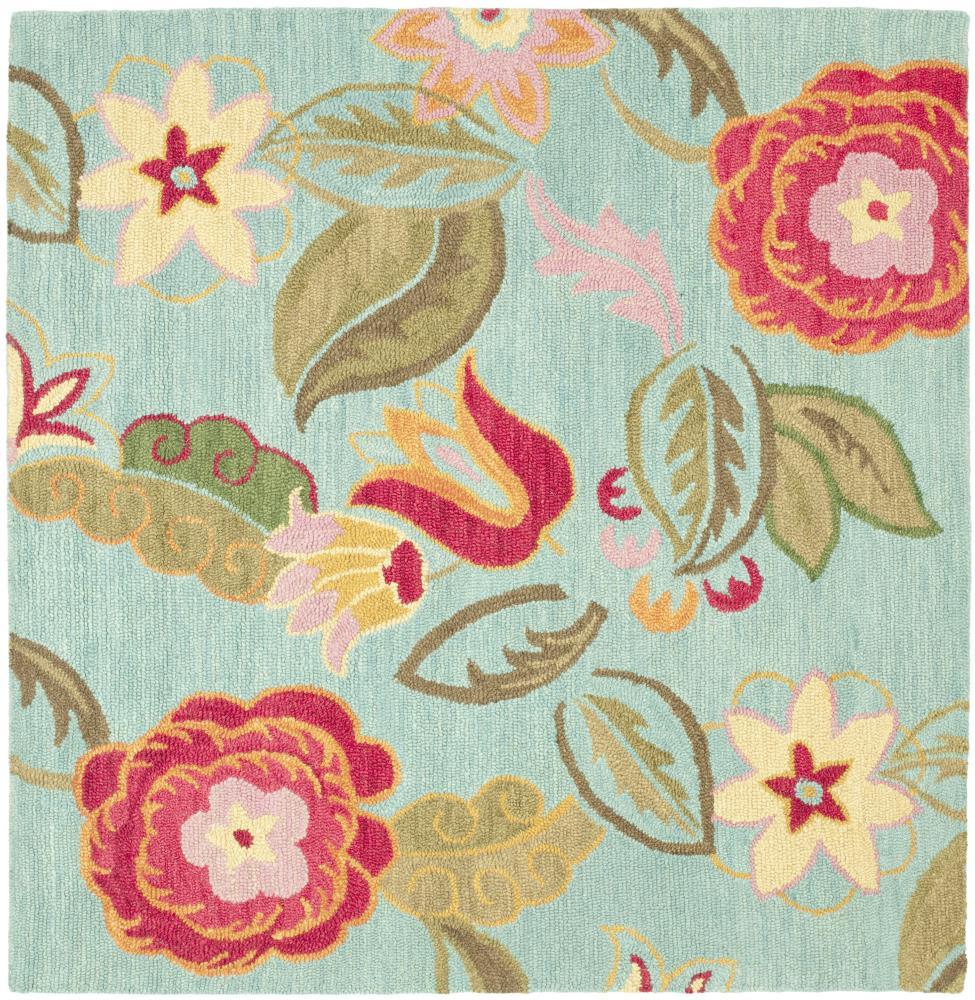 Blossom BLM675 Hand Hooked Area Rug - Blue/Multi - 6'x6' - Safavieh.