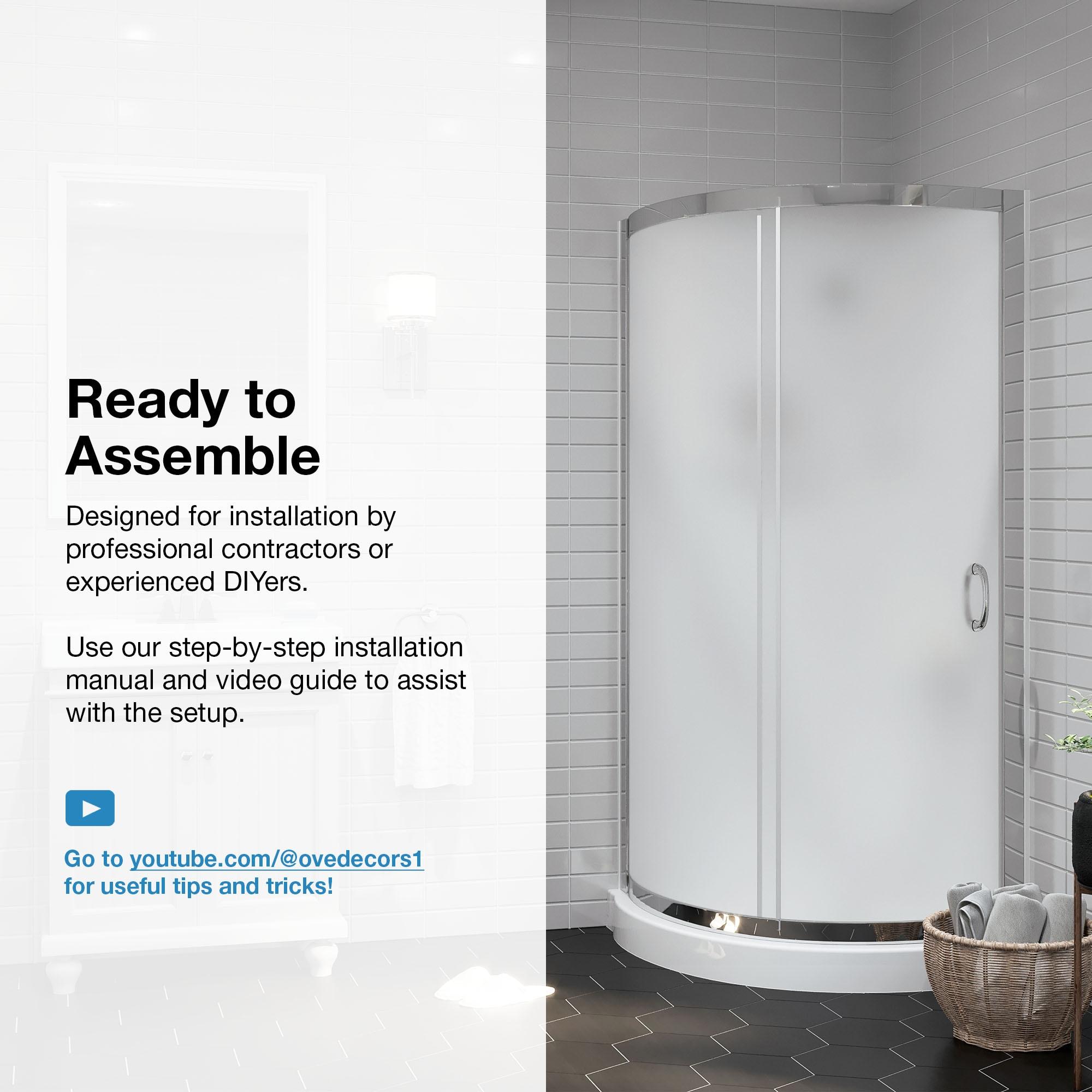 OVE Decors Breeze Framed Round Shower Kit w/ Frosted Glass, Base, Wall in Chrome Finish